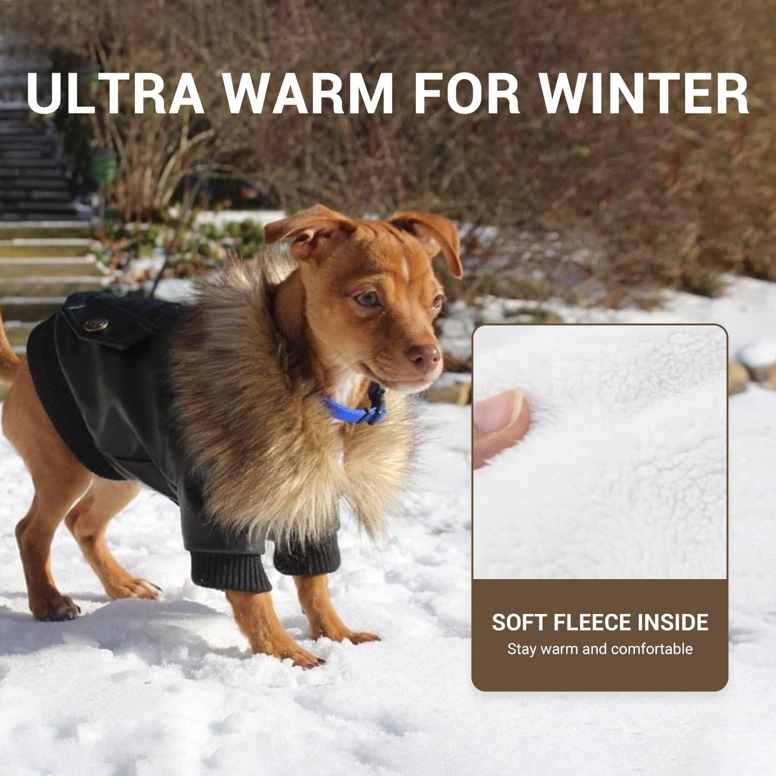 Lesypet Warm Dog Jacket Winter Dog Coats Windproof Waterproof Fleece Lined Dog Leather Jackets For Small Dogs Puppy Black Large