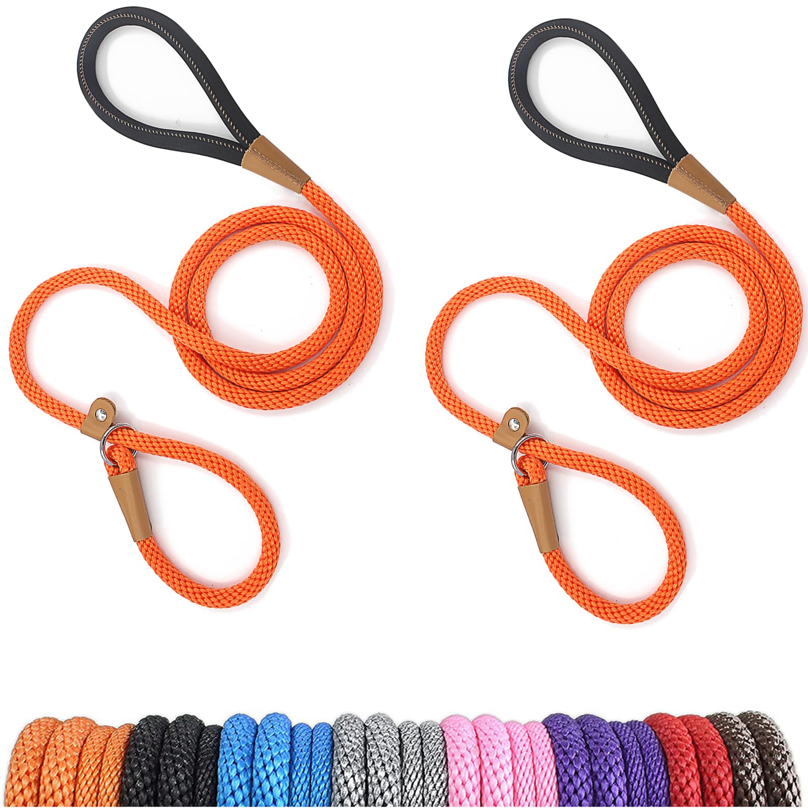 Lynxking 2 Pack 6 FT Dog Leash Slip Lead - Heavy Duty Braided No Pull Training Leash for Medium, Large & Small Dogs - Orange