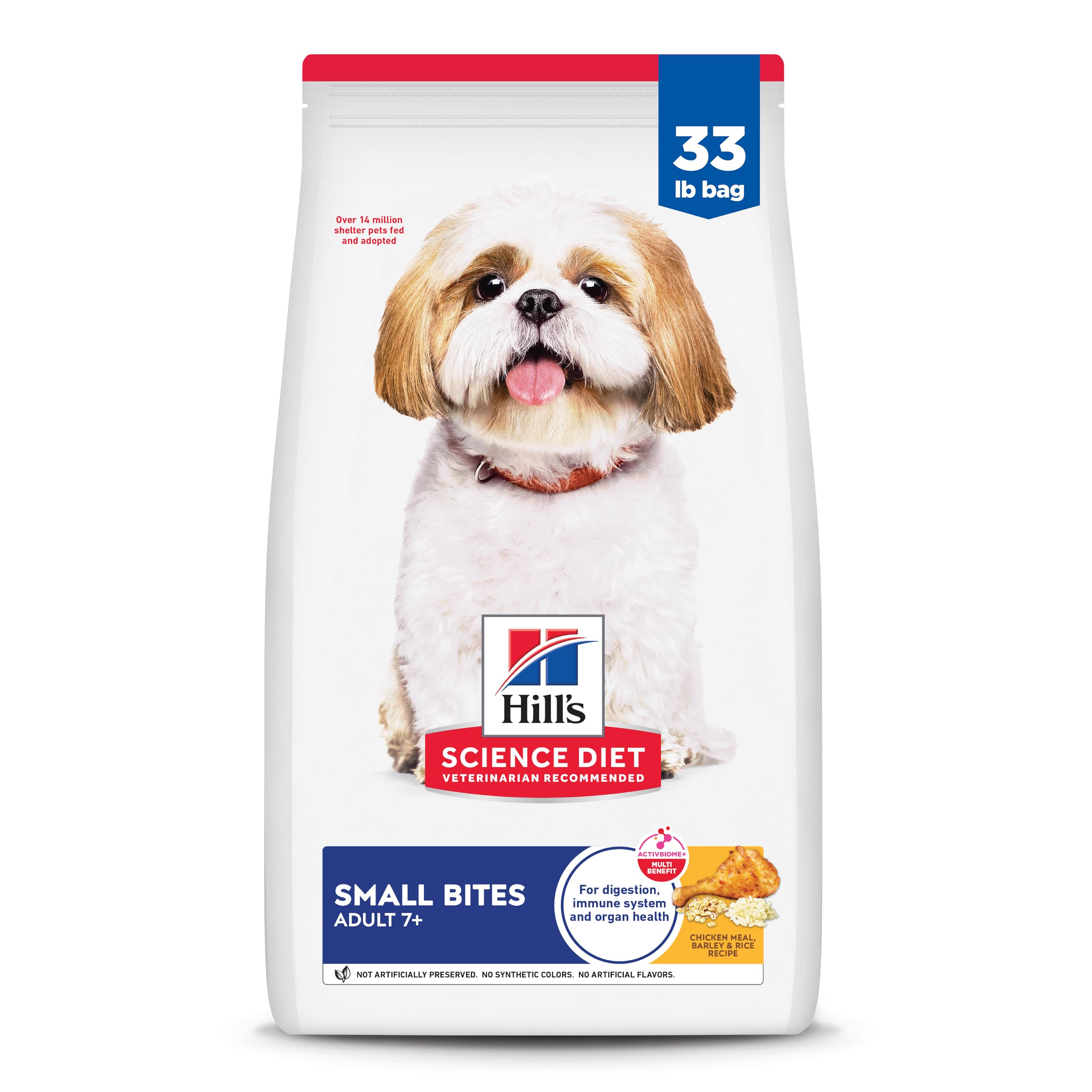 Hills Science Diet Adult 7+, Senior Adult 7+ Premium Nutrition, Small Kibble, Dry Dog Food, Chicken, Brown Rice, & Barley, 33 l