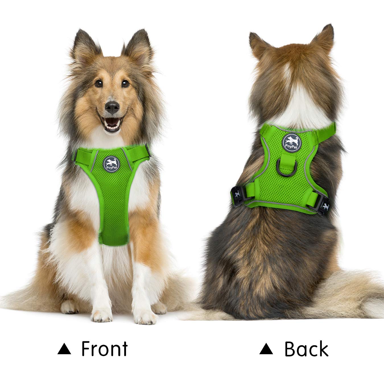 Poypet Reflective Soft Breathable Mesh Dog Harness Choke-Free Double Padded Vest With Adjustable Neck And Chest(Grass Green,Xl)