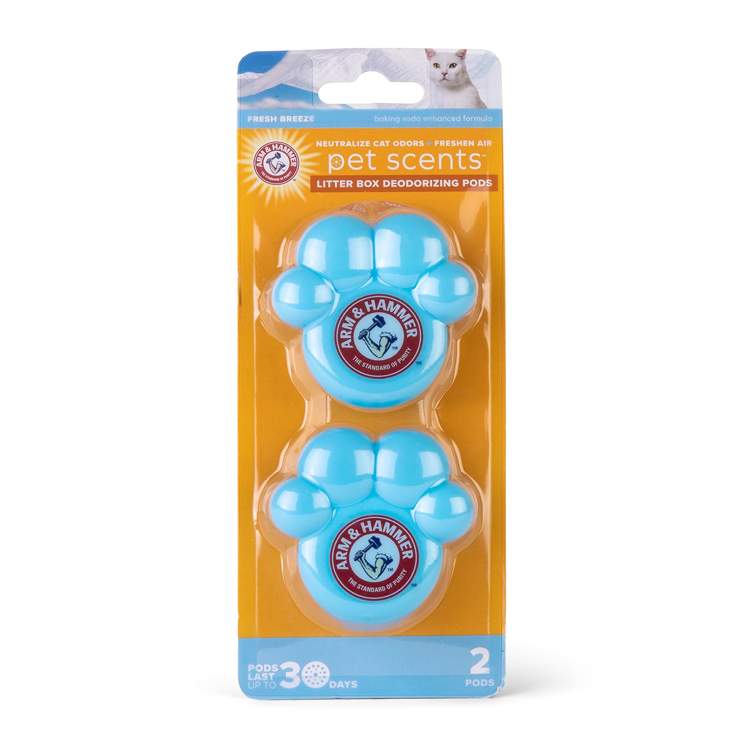 Arm & Hammer Cat Litter Deodorizing Pods, Fresh Breeze Scent, 2 Count, Model FF25895, Blue