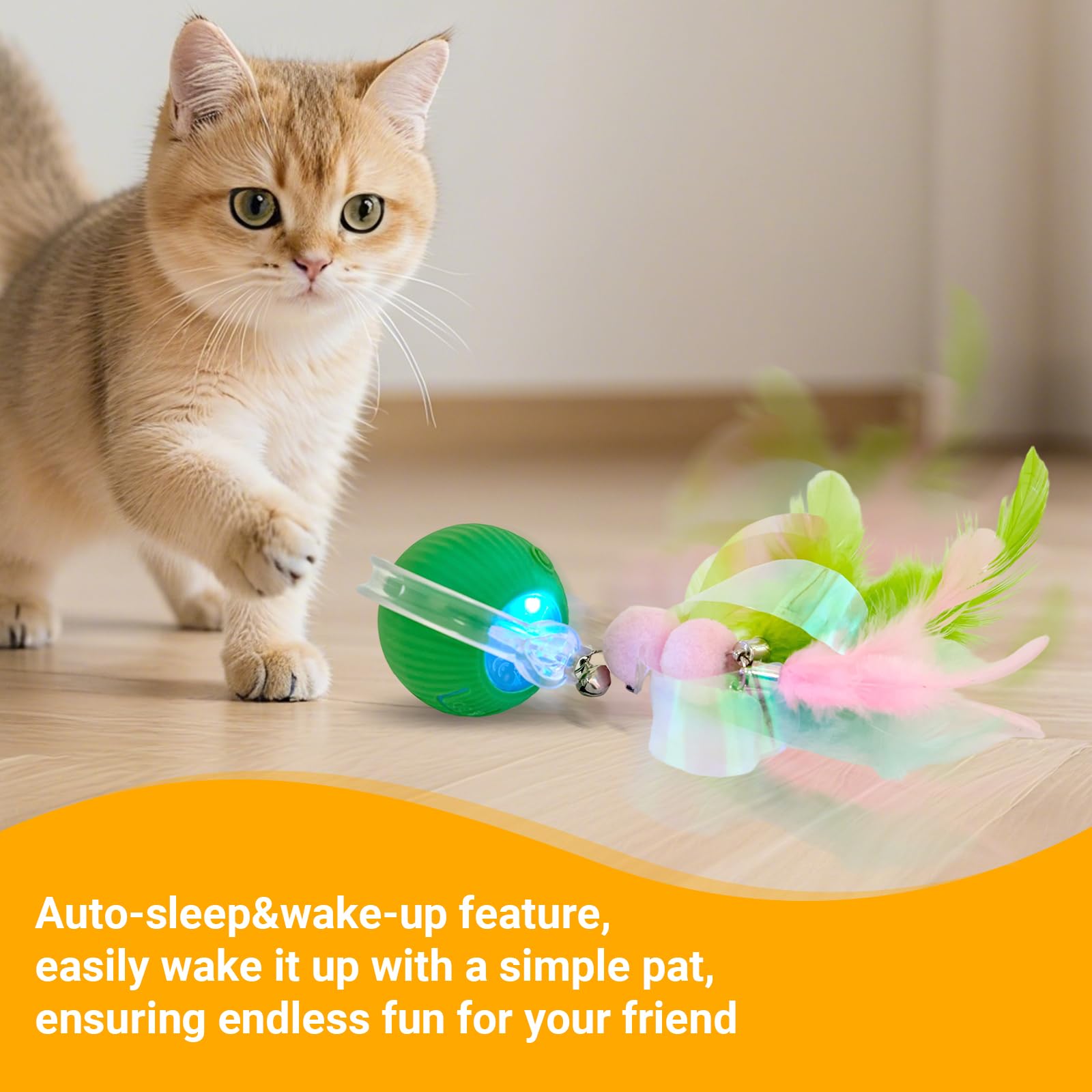 WISDOM RISING FLOURISH Interactive Cat Toys for Indoor Cats, Motion Activate Ca t Toy, Smart Kitten Rolling Ball Moving Ball Toy