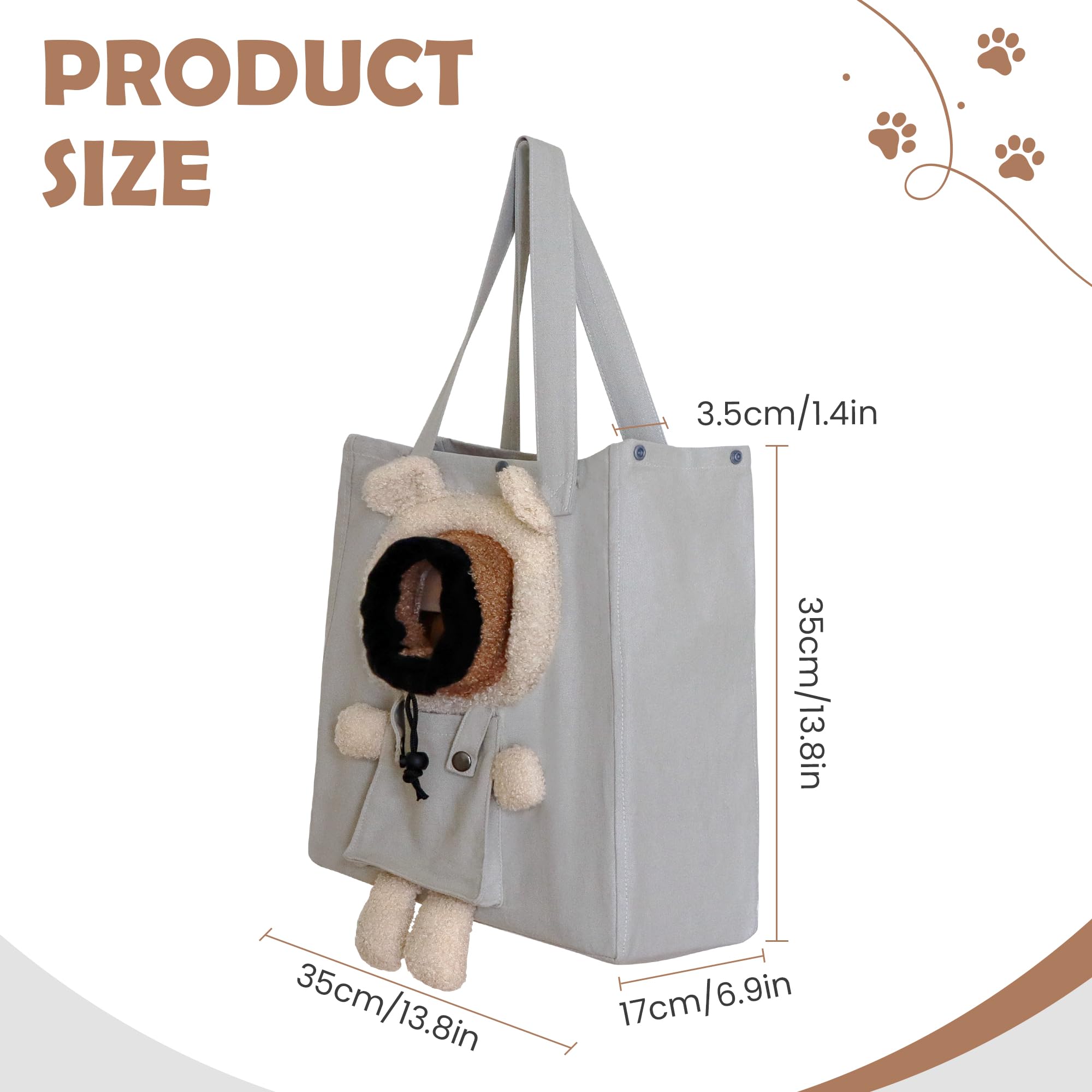 Pet Canvas Shoulder Carrying Bag, Cute Grey Bear Shaped Cat Carrier, M Size Portable Kitten & Puppy Tote, Comfort Carriers For S