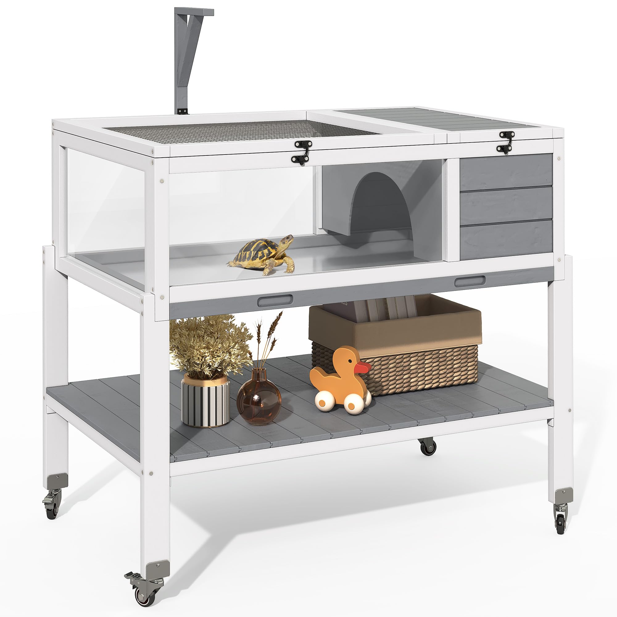 Yitahome Tortoise Habitat With Legs And Wheels, Indoor & Outdoor Large Tortoise Cage With Storage Shelf, Wooden Turtle Box Enclo