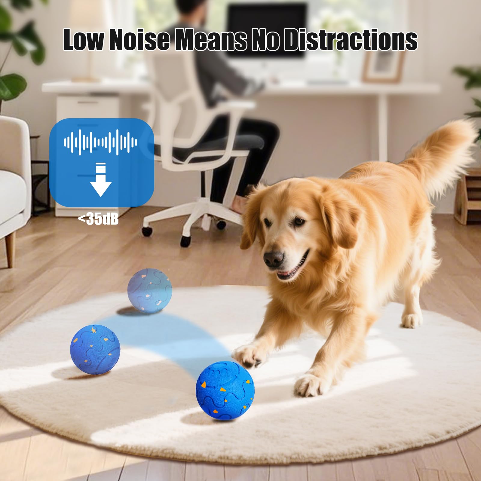 Shapana Interactive Dog Ball - Smart Toy for Medium & Large Dogs, E-TPU, Waterproof, Motion-Activated, Model O15, Blue
