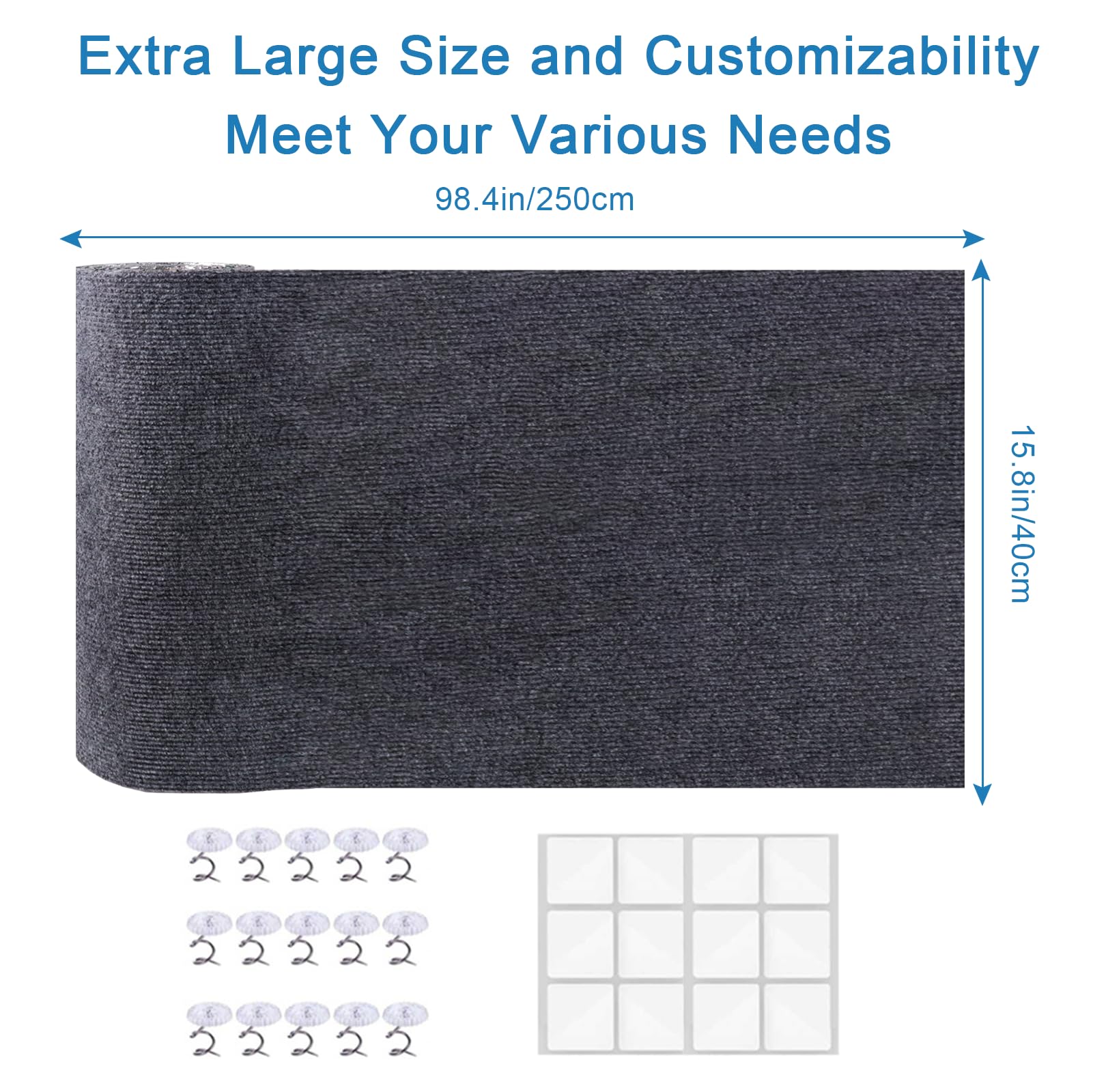 MIUZMORE Cat Carpet, 98.4 x 15.8 Trimmable Replacement Scratching Mat,Self-Adhesive Scratch Mat - Cat Scratch Furniture Protecto
