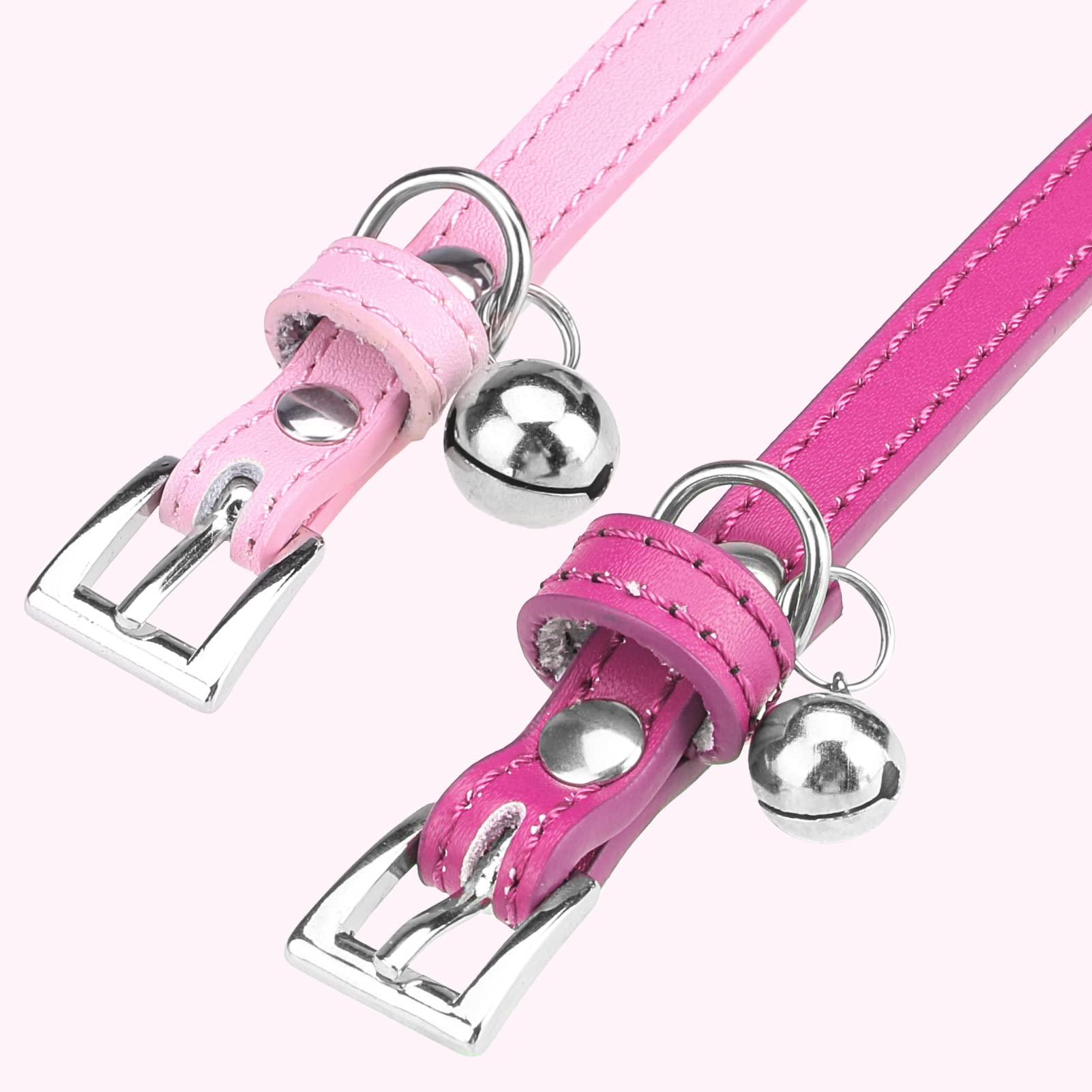 Pupteck 2 Pcs Soft Leather Cat Kitten Collar With Bells Adjustable For Girl Boy Cats Puppy