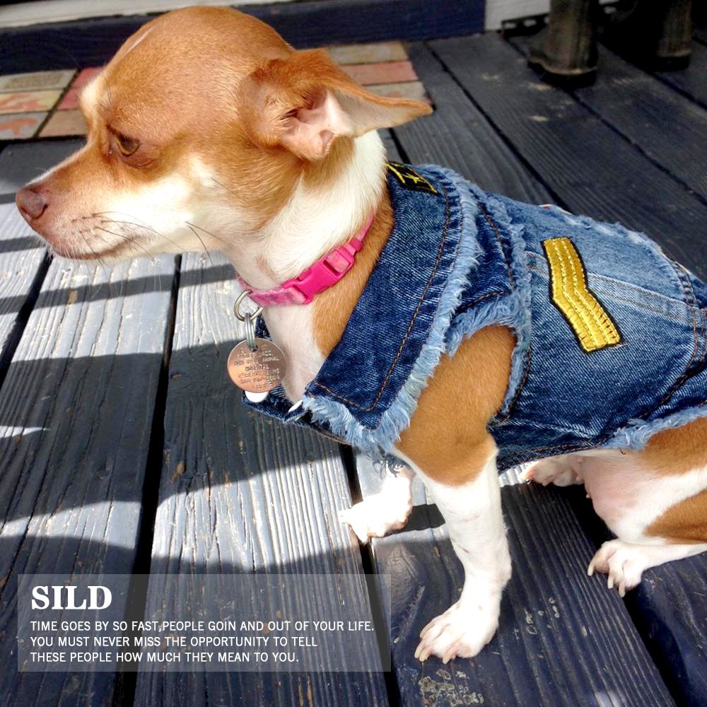 SILD Pet Clothes Dog Jeans Jacket Cool Blue Denim Coat Small Medium Puppy Blue Vintage Washed Clothes Dogs Lapel Vests Classic H