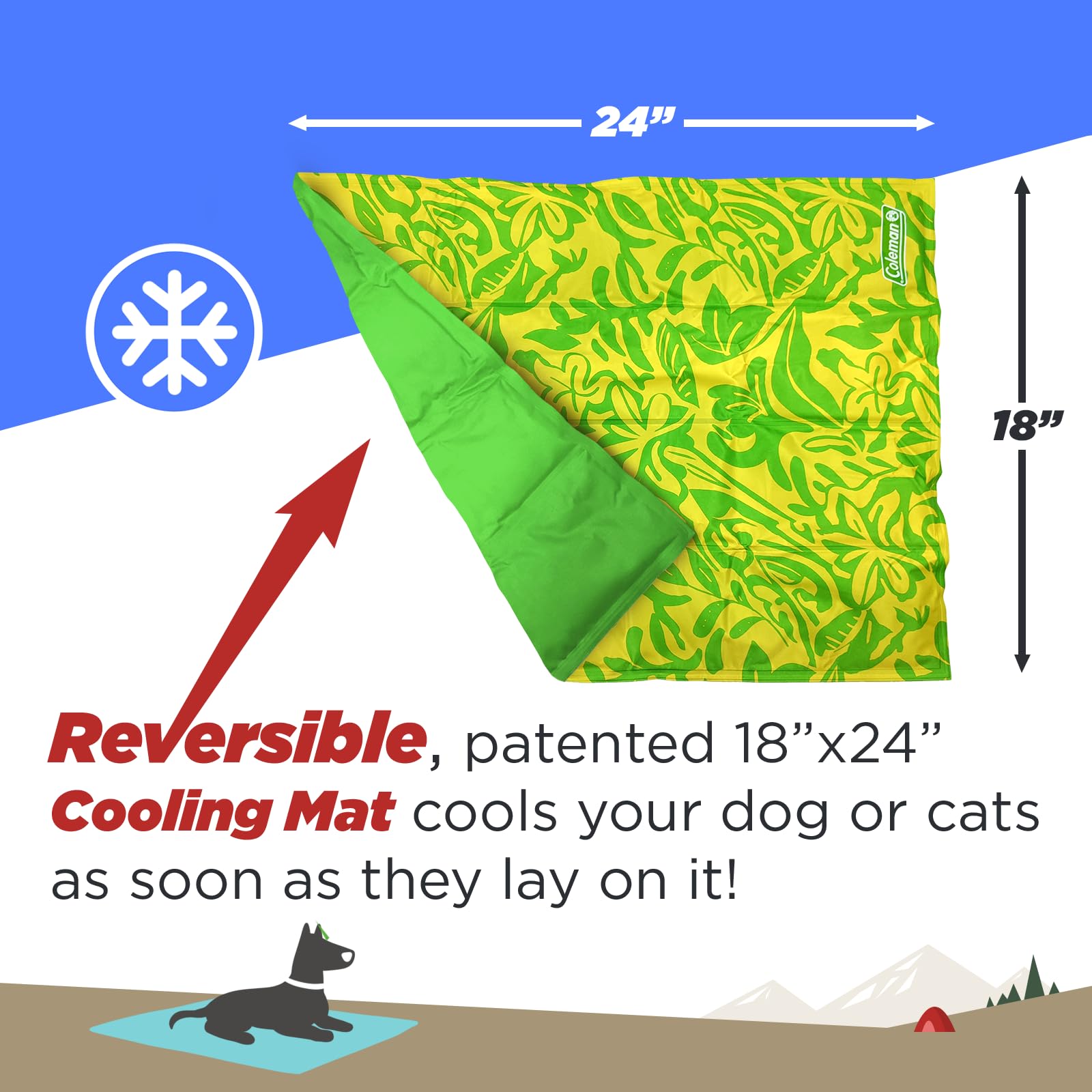 Coleman Small Green Botanical Pattern Reversible Cooling Mat - 18    x 24