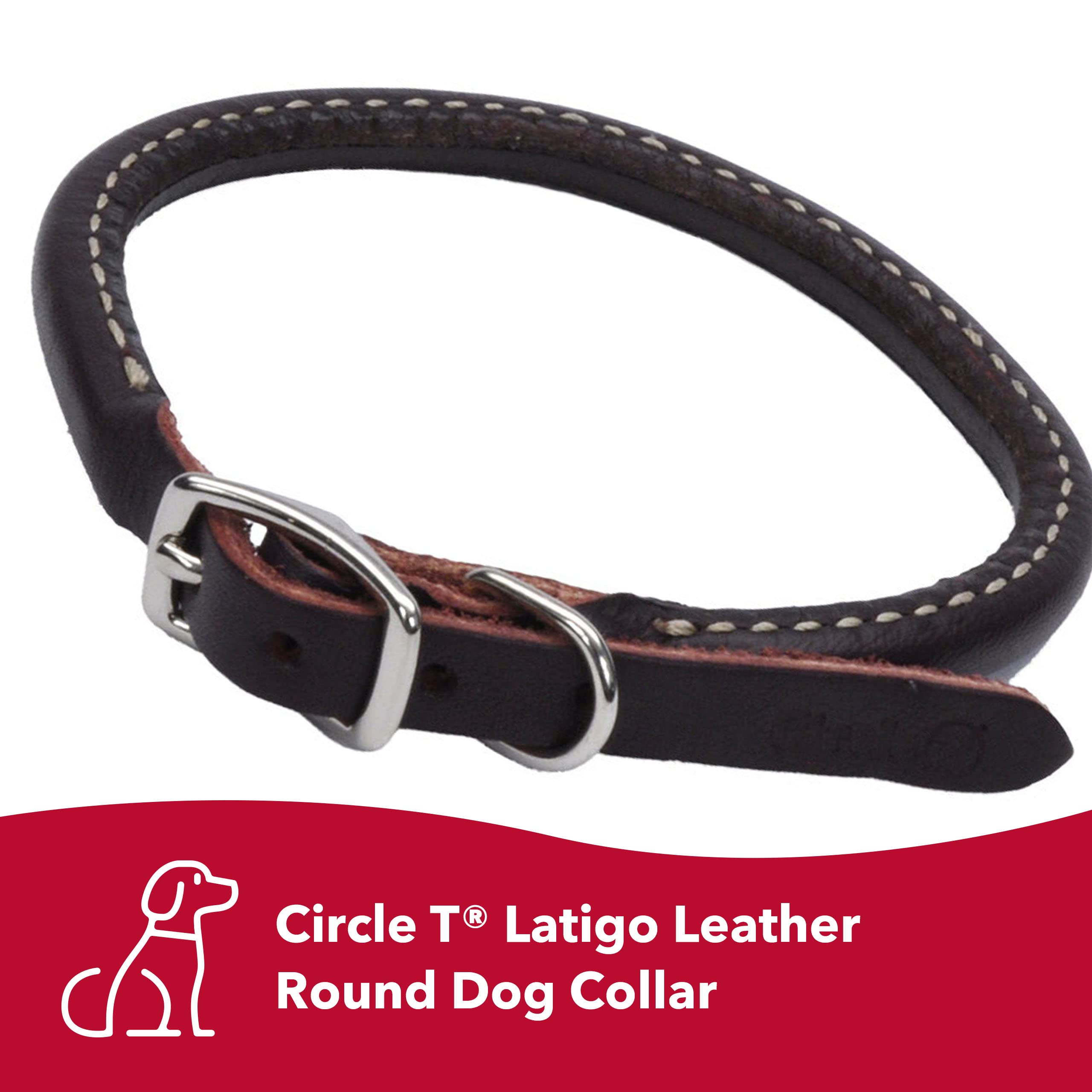 Coastal Pet Circle T Latigo Leather Round Dog Collar - Handcrafted Leather Pet Collar For Dogs - Comfortable Dog Collar For Dogs With Long Hair Or Sensitive Skin - 3/8' X 14'