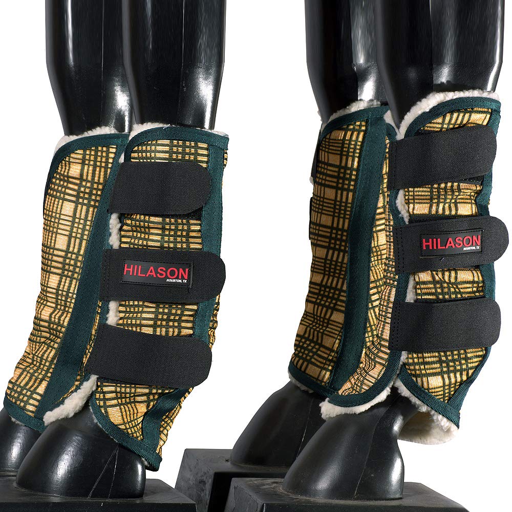 HILASON Small Horse Fly Boots Uv Protection Fleece Lined 4 Pack Plaid | Leg Boot Shoofly Leggings for Horses Hoof Boot Splint