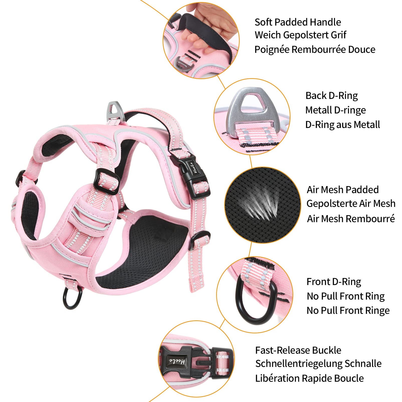 Heele Dog Harness Dog Harness Small Dog No Pull Harness With Soft Handle Reflective Harness Adjustable, Pink, S
