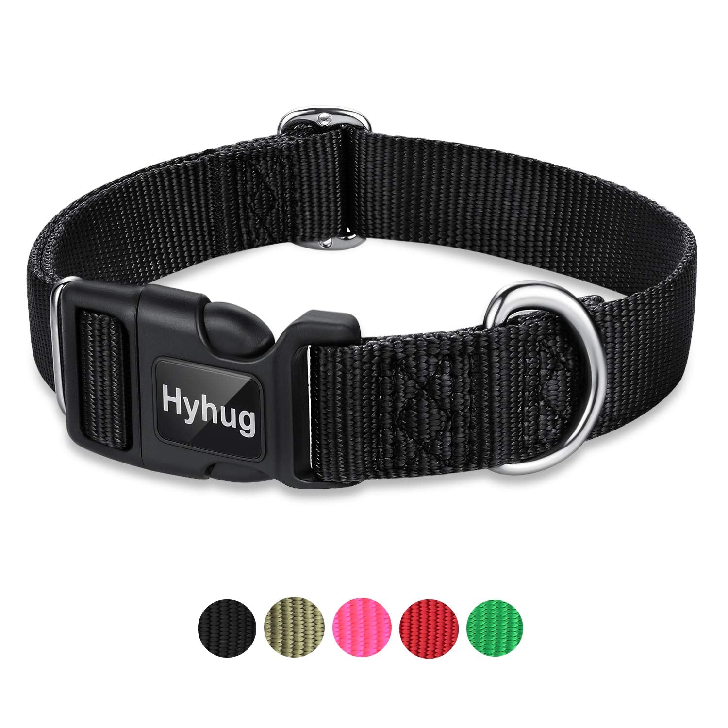 Hyhug Dog Collar with Quick Release Buckle, Heavy Duty Nylon, Basic Collar for Medium Dogs Daily Use Walking Jogging(Medium, Bla