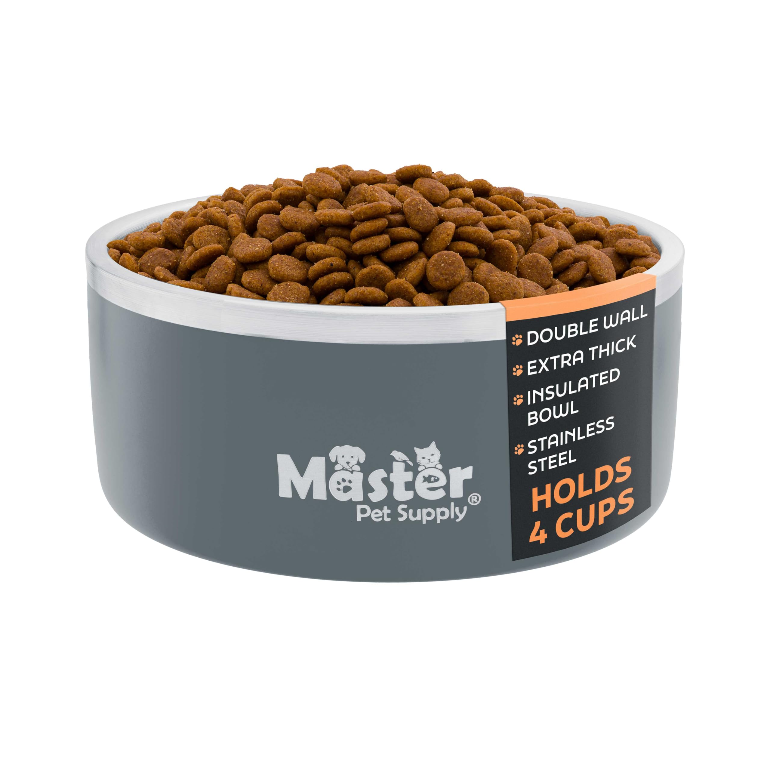 Master Pet Supply Stainless Steel Dog Bowls - 32 oz, Heavy Duty - Graphite, Double Wall Extra-Thick Insulated, Non-Slip Pet Wate