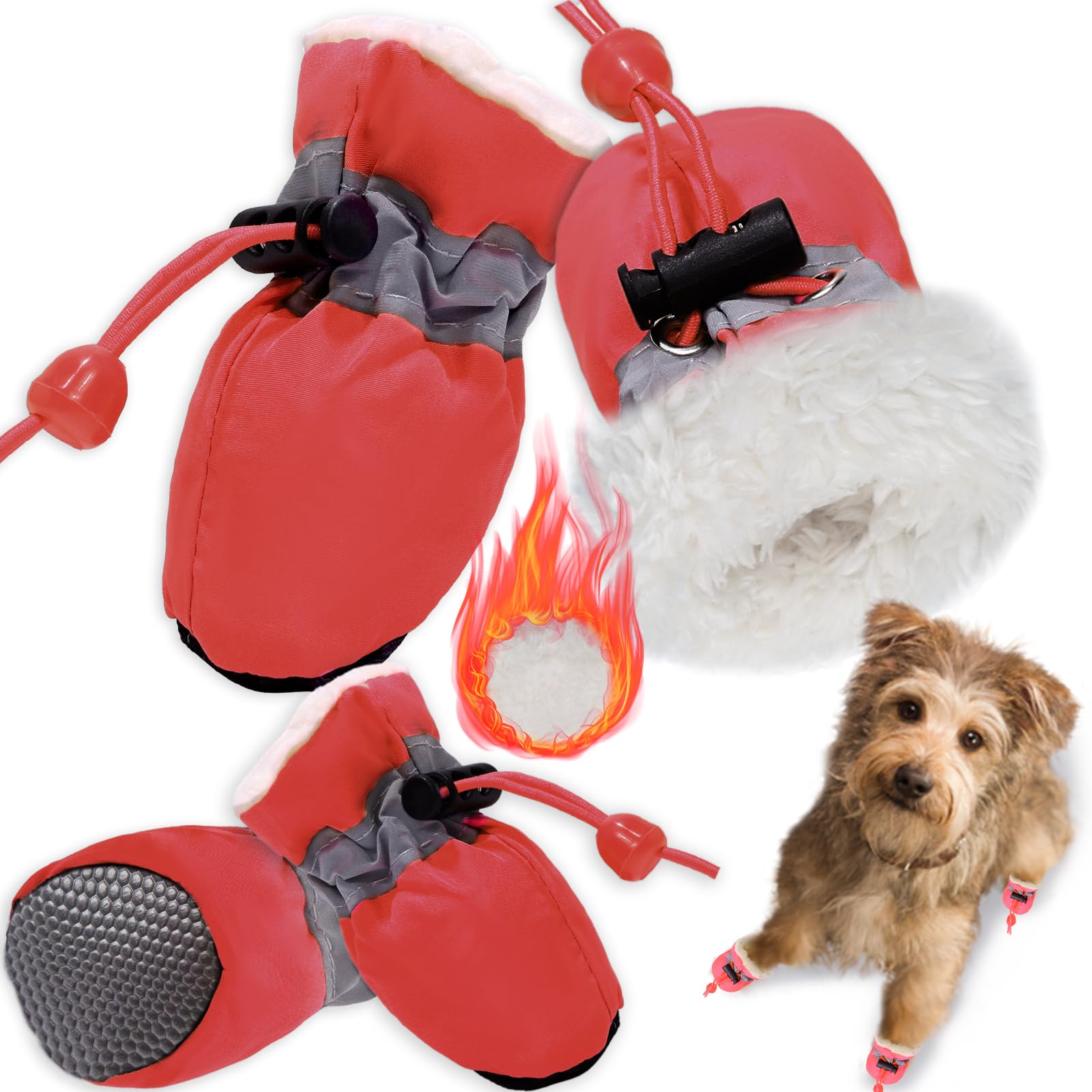 Teozzo Dog Boots Dog Snow Boots For Winter Dogs Boots & Paw Protector Warm Dog Booties For Puppy With Reflective Strip Dog Shoes