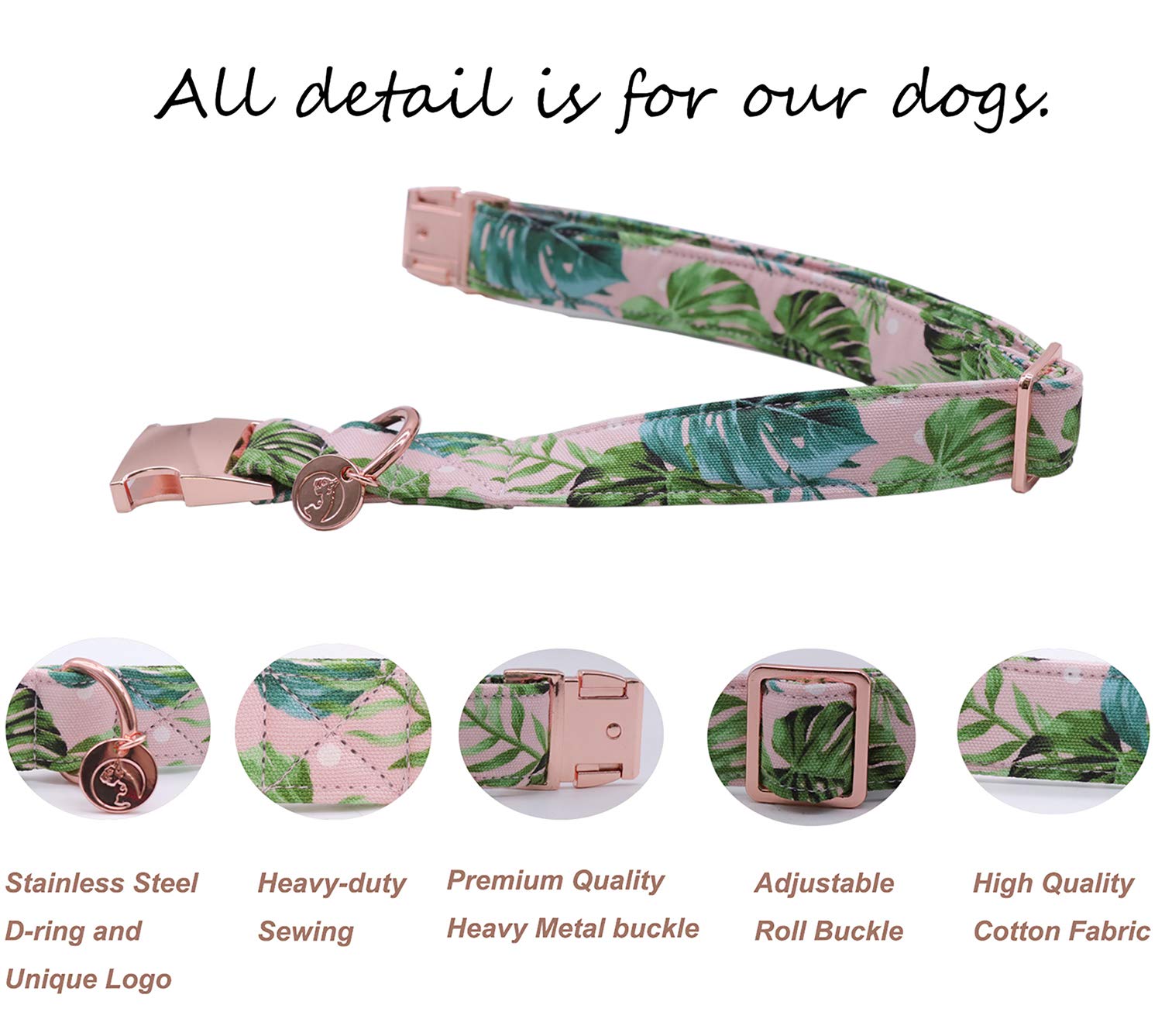 Dogwong Cotton Summer Dog Collars, Hawaiian Palm Leaf Bowtie Dog Collar, Adjustable Heavy Duty Girl Boy Dog Collar With Bow For