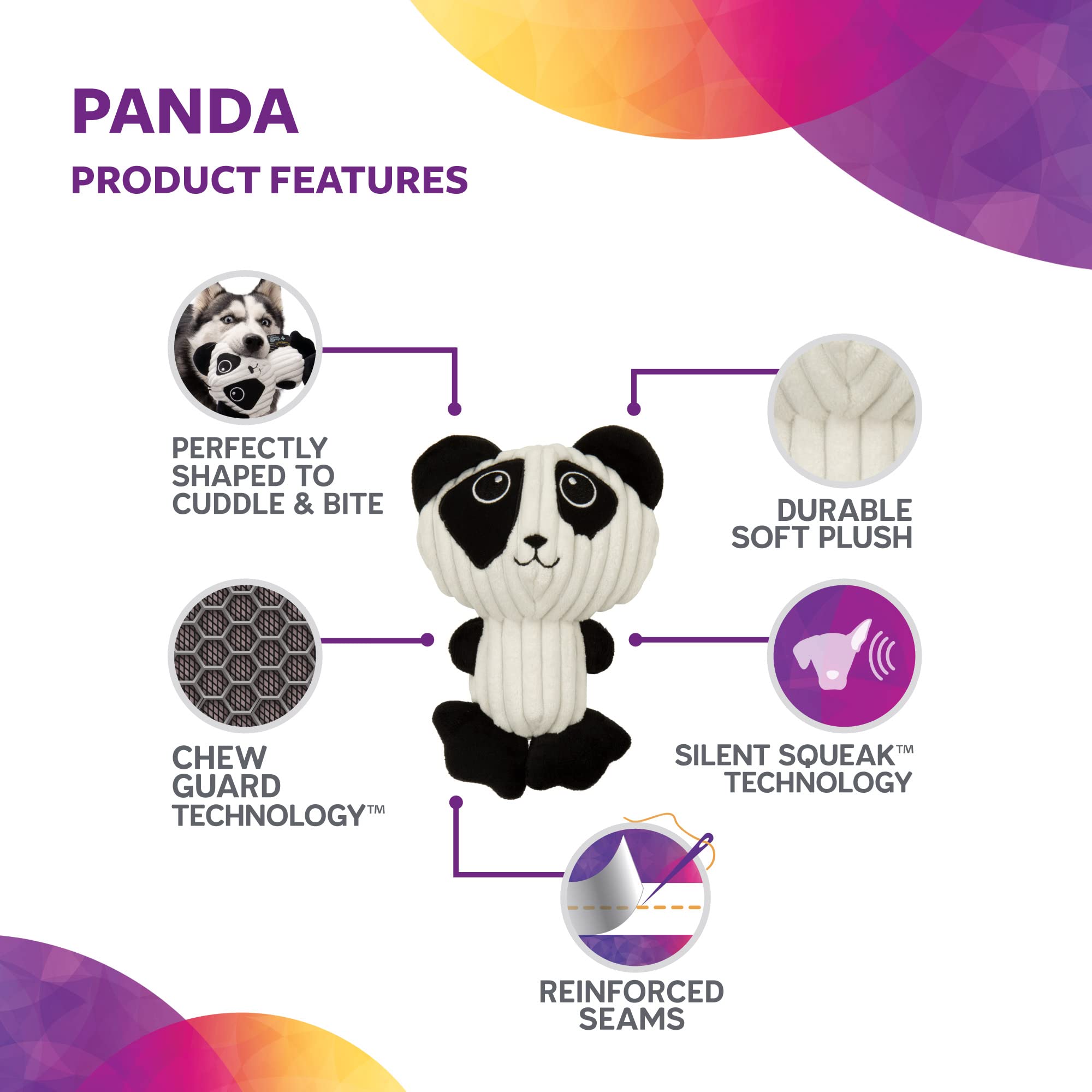 Trustypup Strong 'N Silent Big Head Panda Silent Squeak Plush Dog Toy, Chew Guard Technology - Black/White, Medium