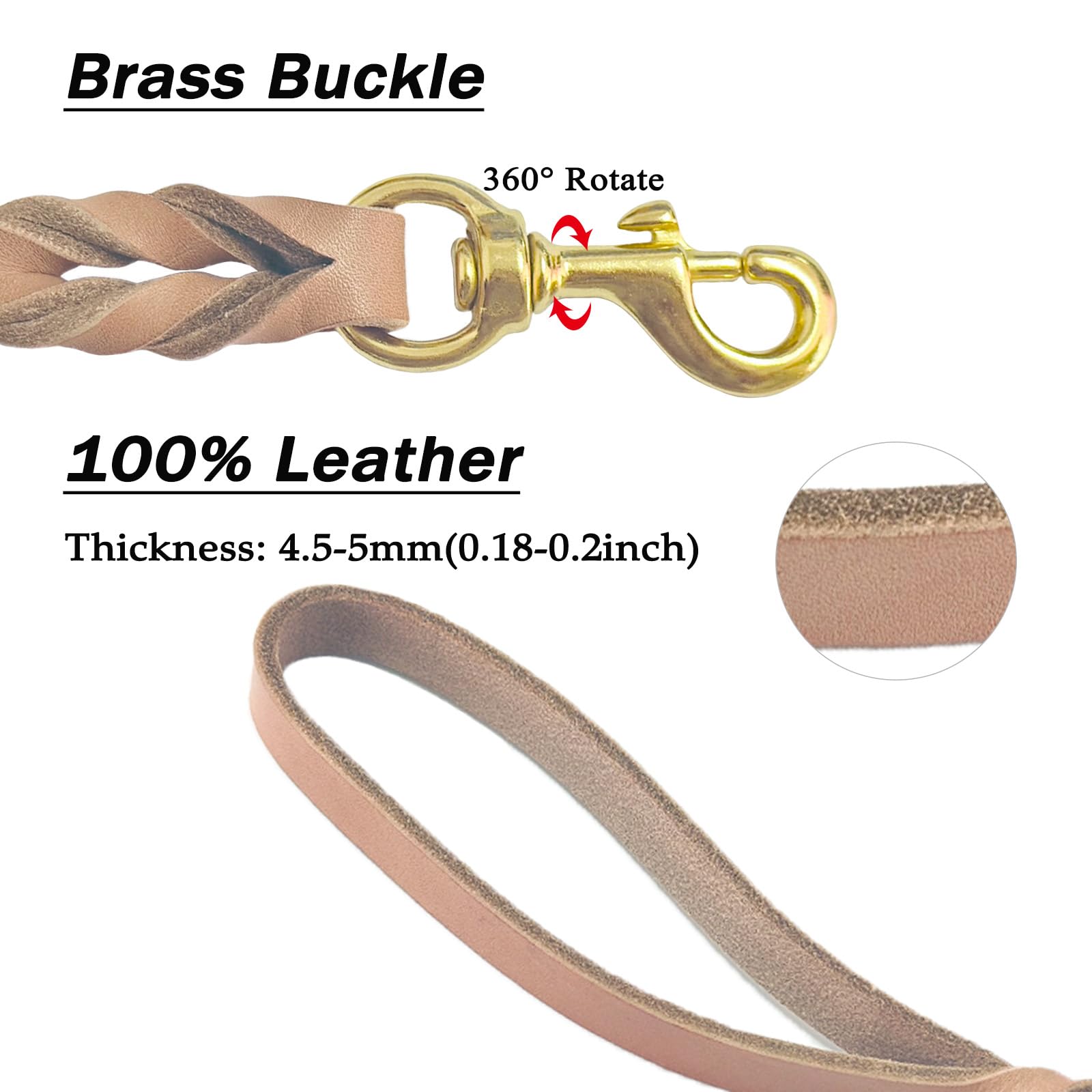 Guiding Star Leather Dog Leash - 6ft Heavy Duty, Soft Braided Handmade Leather Training Leash for Large & Medium Dogs (6ft x 1/2
