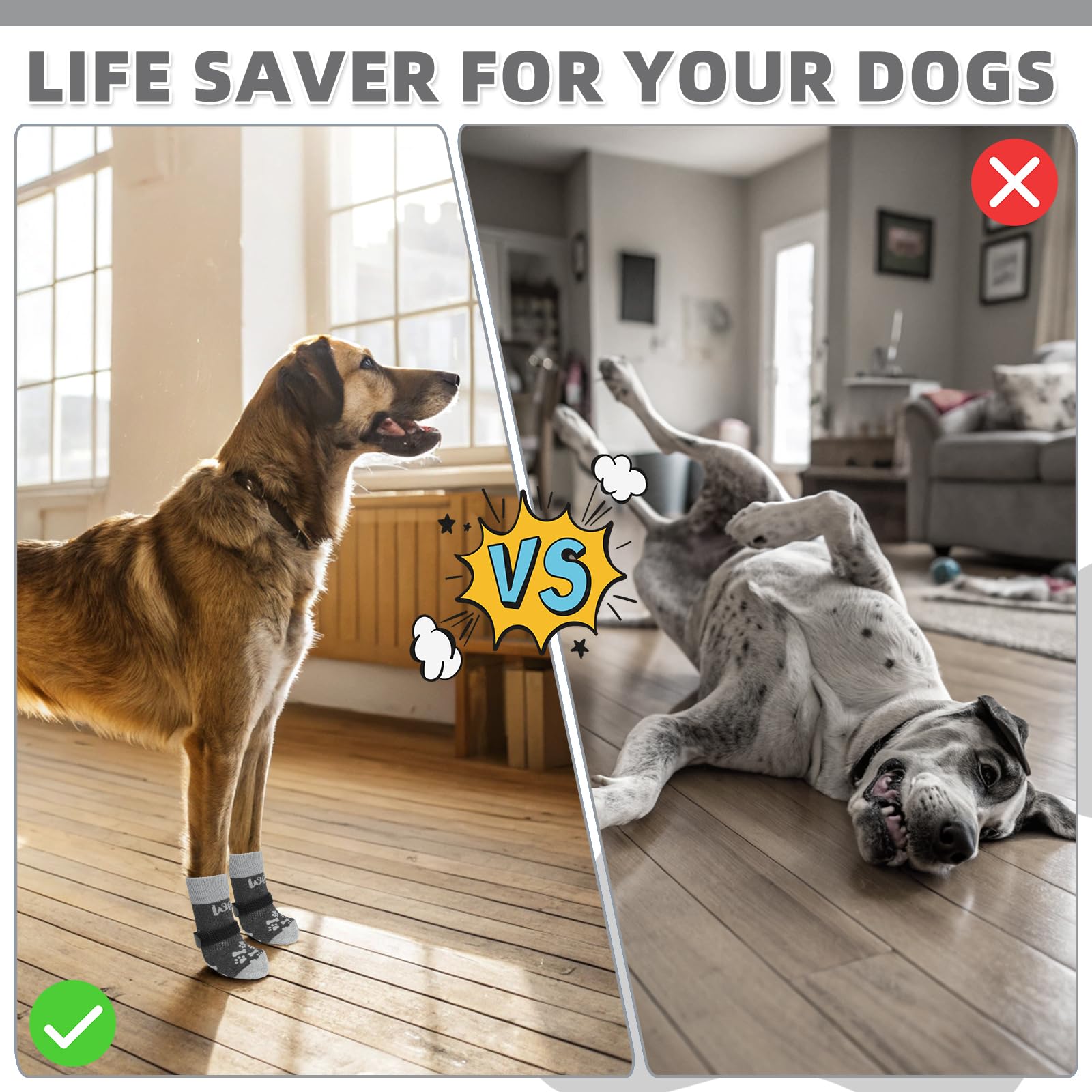 Kooltail Dog Socks For Hot/Cold Pavement To Prevent Licking Paws,Dog Boots&Paw Protector For Hardwood Floors Anti Slip,Traction