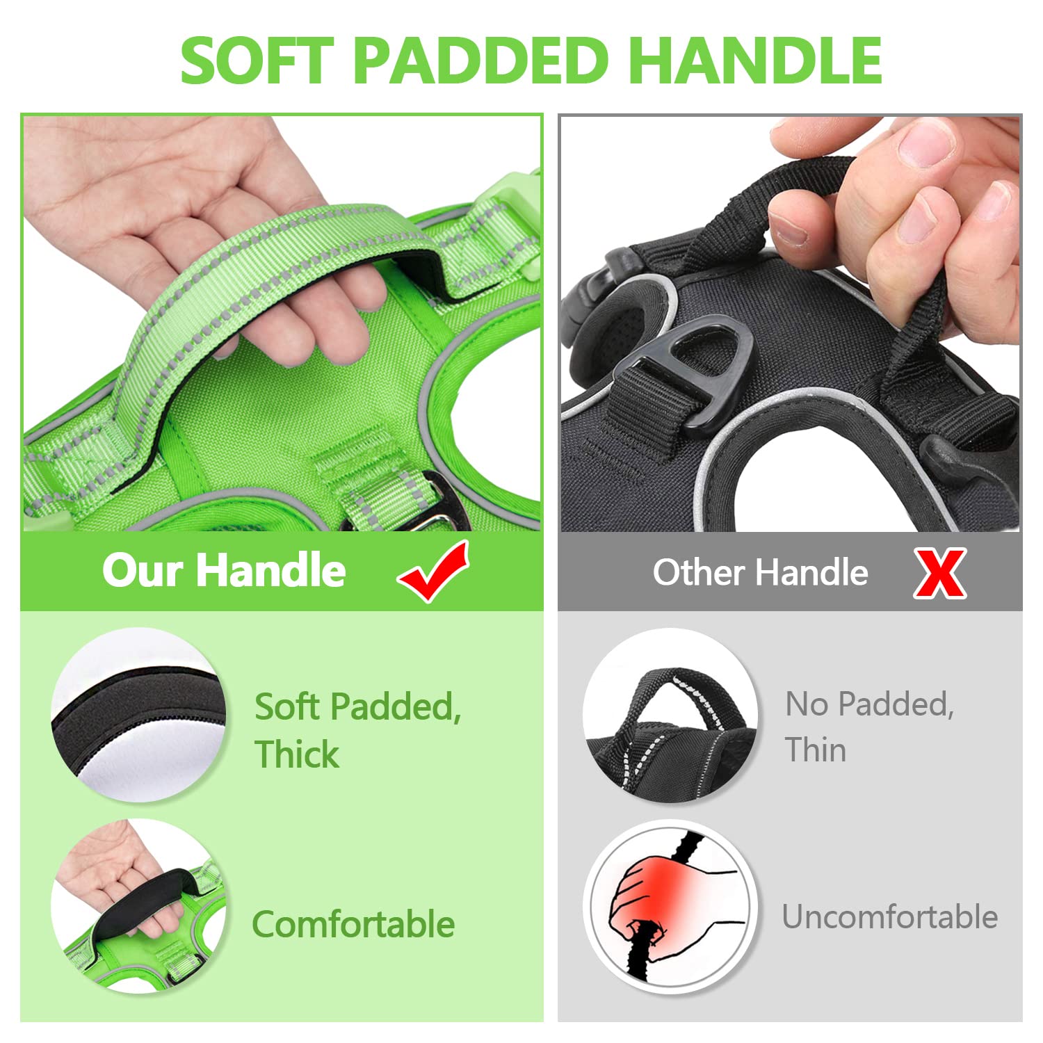 Poypet No Pull Dog Harness, No Choke Reflective Dog Vest, Adjustable Pet Harnesses With 2 Leash Attachments With Easy Control Padded Handle For Small Medium Large Dogs(Green Matching Trim,M)