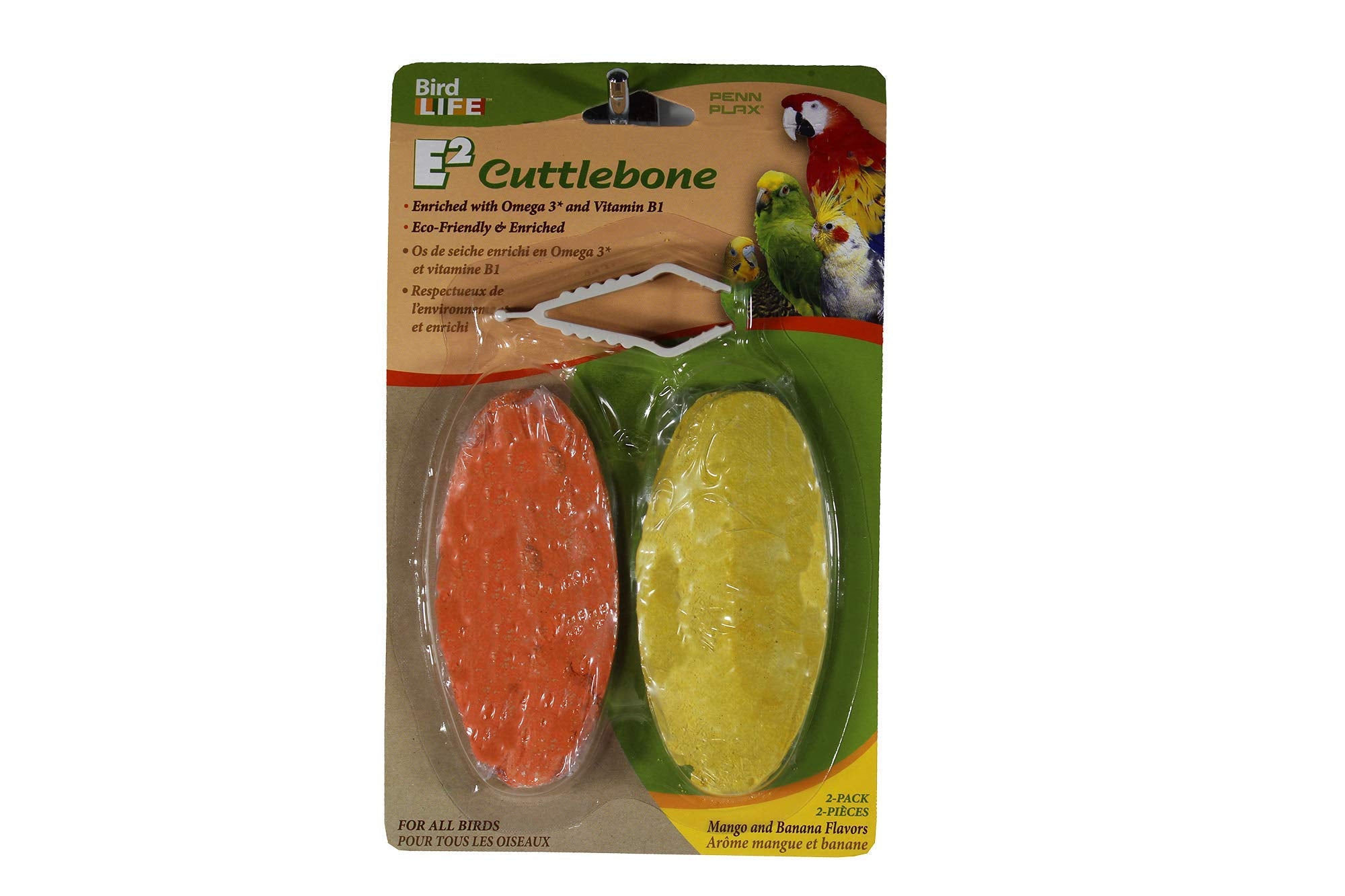 Penn-Plax Bird-Life Flavored E2 Cuttlebone 2 Pack - Mango and Banana - Great for All Birds