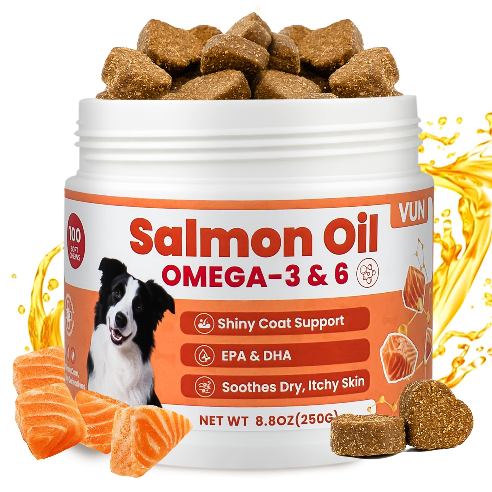 Salmon Oil for Dogs,Omega 3 for Dog Skin and Coat Supplement Chews Fish Oil Treat, Omega 6 EPA & DHA Fatty Acids Dry Skin Relief