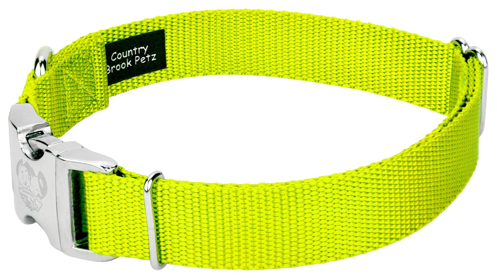 Country Brook Design - Vibrant 30+ Color Selection - Premium Nylon Dog Collar With Metal Buckle (Small, 3/4 Inch Wide, Hot Yellow)