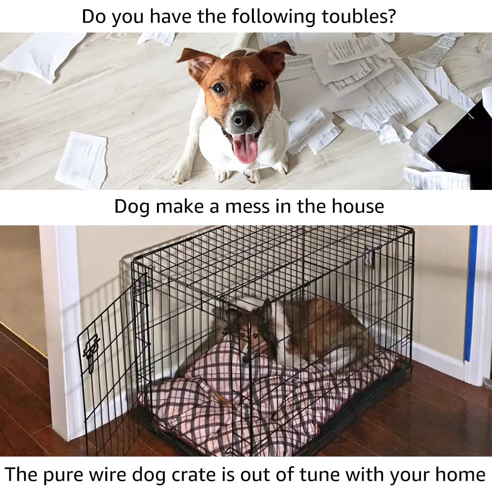 unipaws Furniture Style White Dog Crate for Medium Dogs, Indoor Aesthetic Puppy Kennel, Modern Decorative Wood Wire Pet House Do