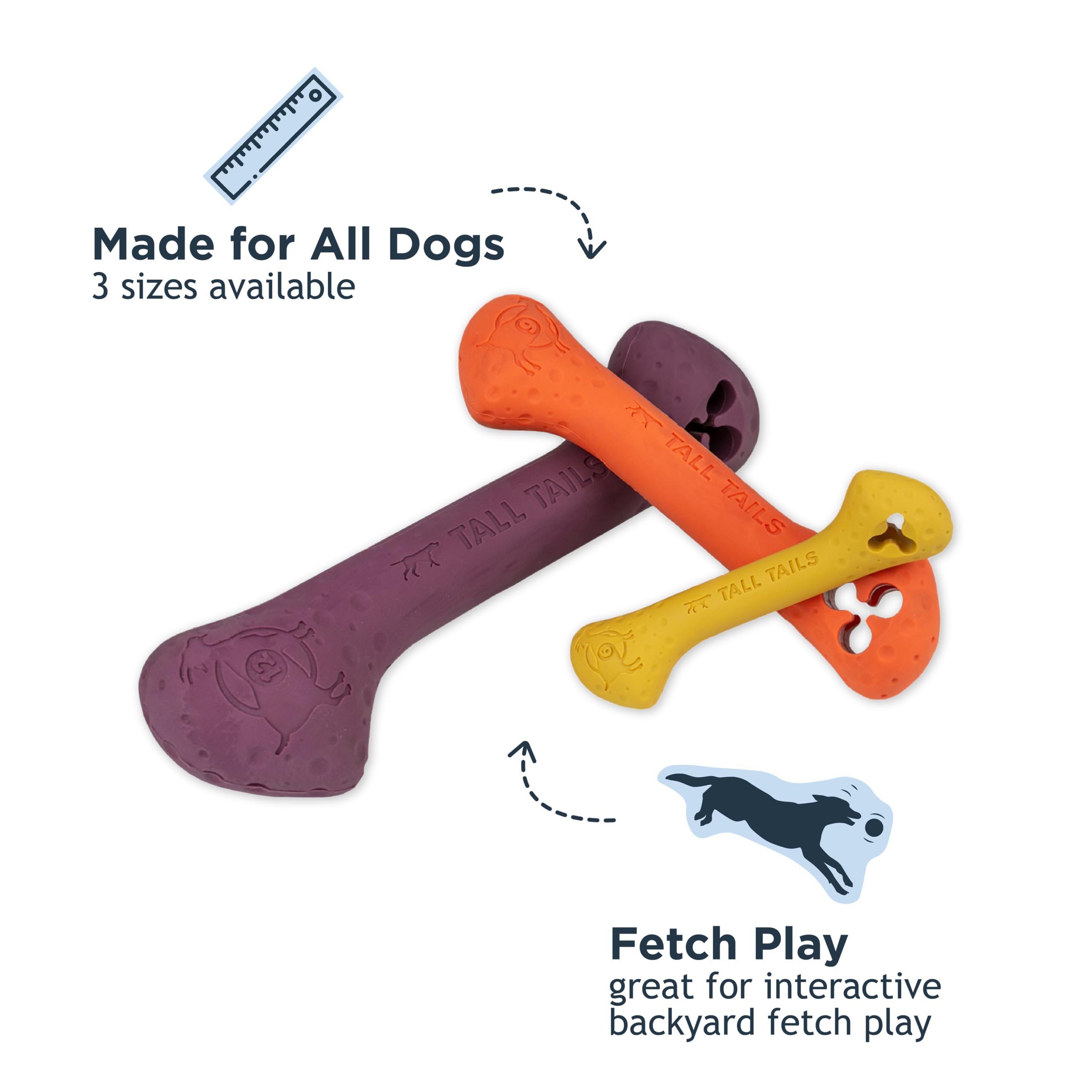 Tall Tails Goat Sport Fetch Bone Toy for Dogs, Small, Natural Rubber, Yellow, Model PT721