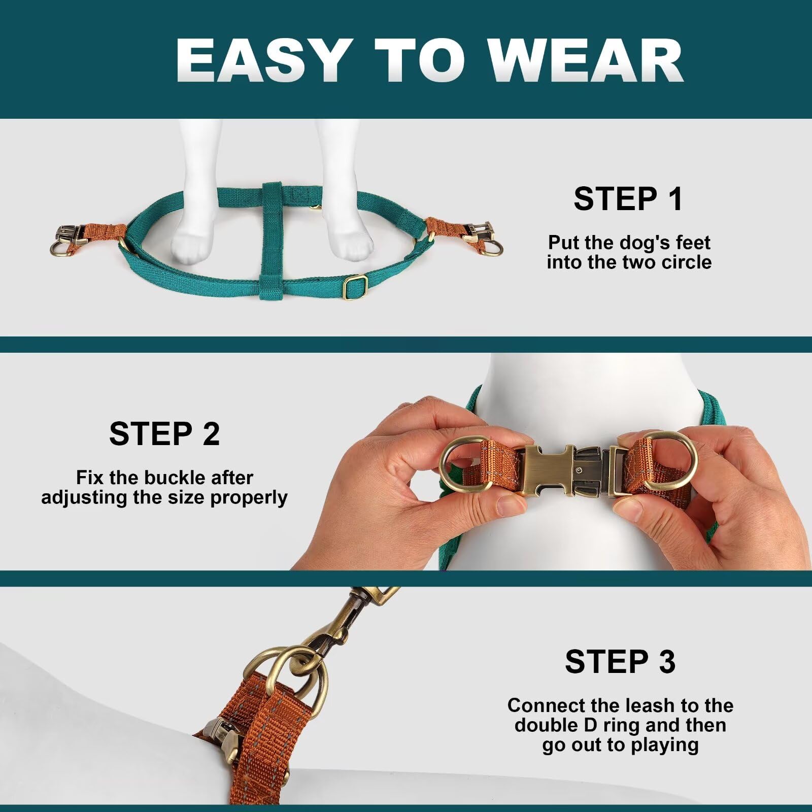 Didog Step In Dog Harness With Metal Buckles, Freedom Nylon Dog Halter Vests For Medium Dogs Easy Walking Training(M:Chest 19-28