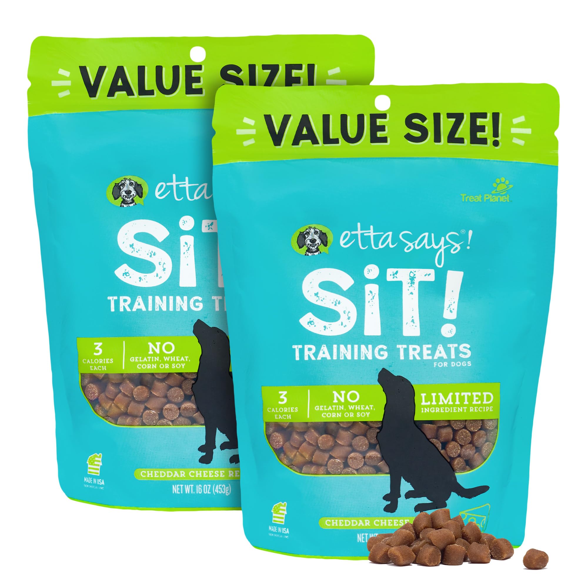 etta says! Sit Training Treats - All Natural Cheese Soft Treats for Dogs - Made in The USA - 2 Pack