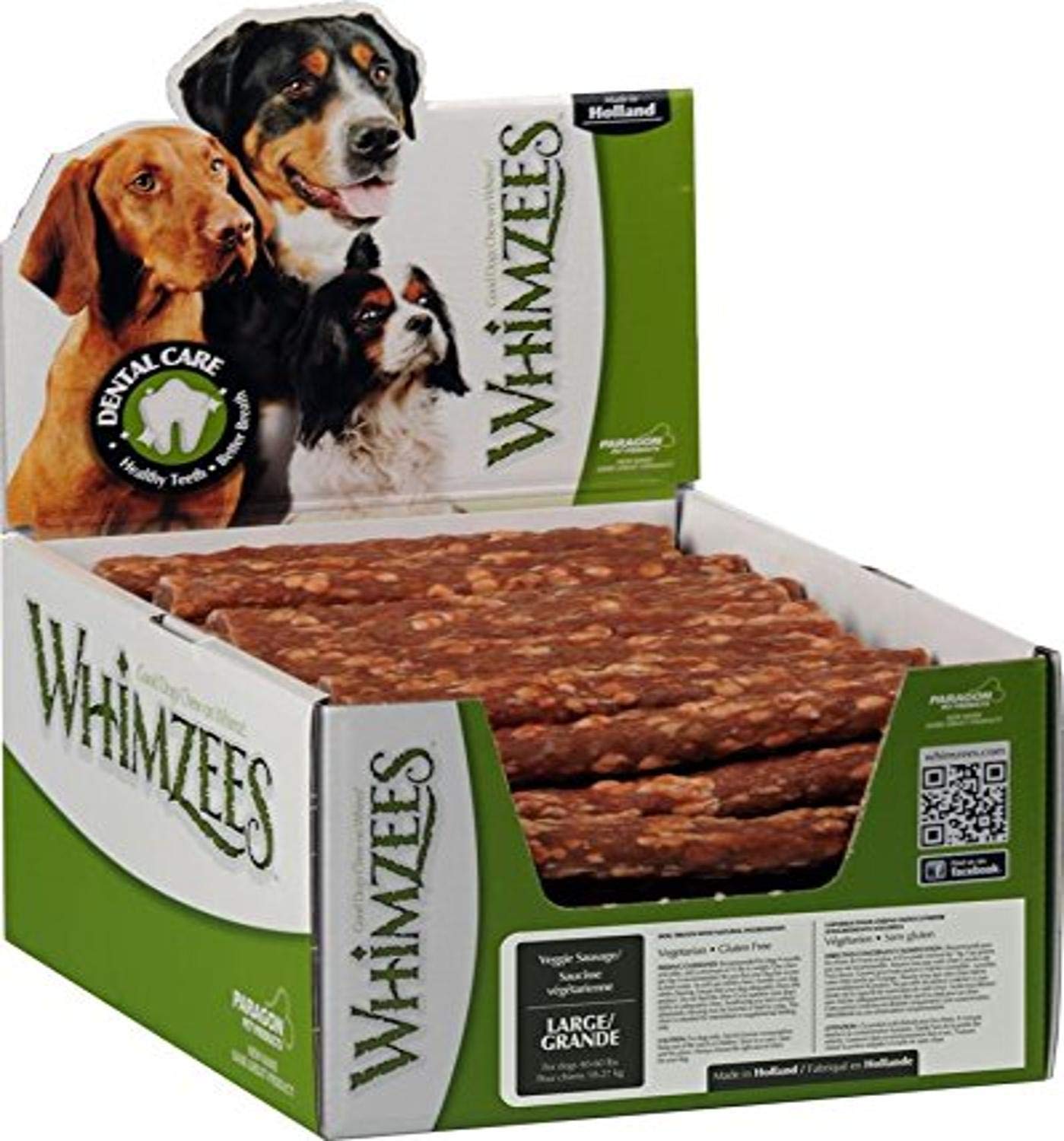 330042 Whimzees Veggie Sausage Dental Treat Brown, Large/50Piece, 1Piece