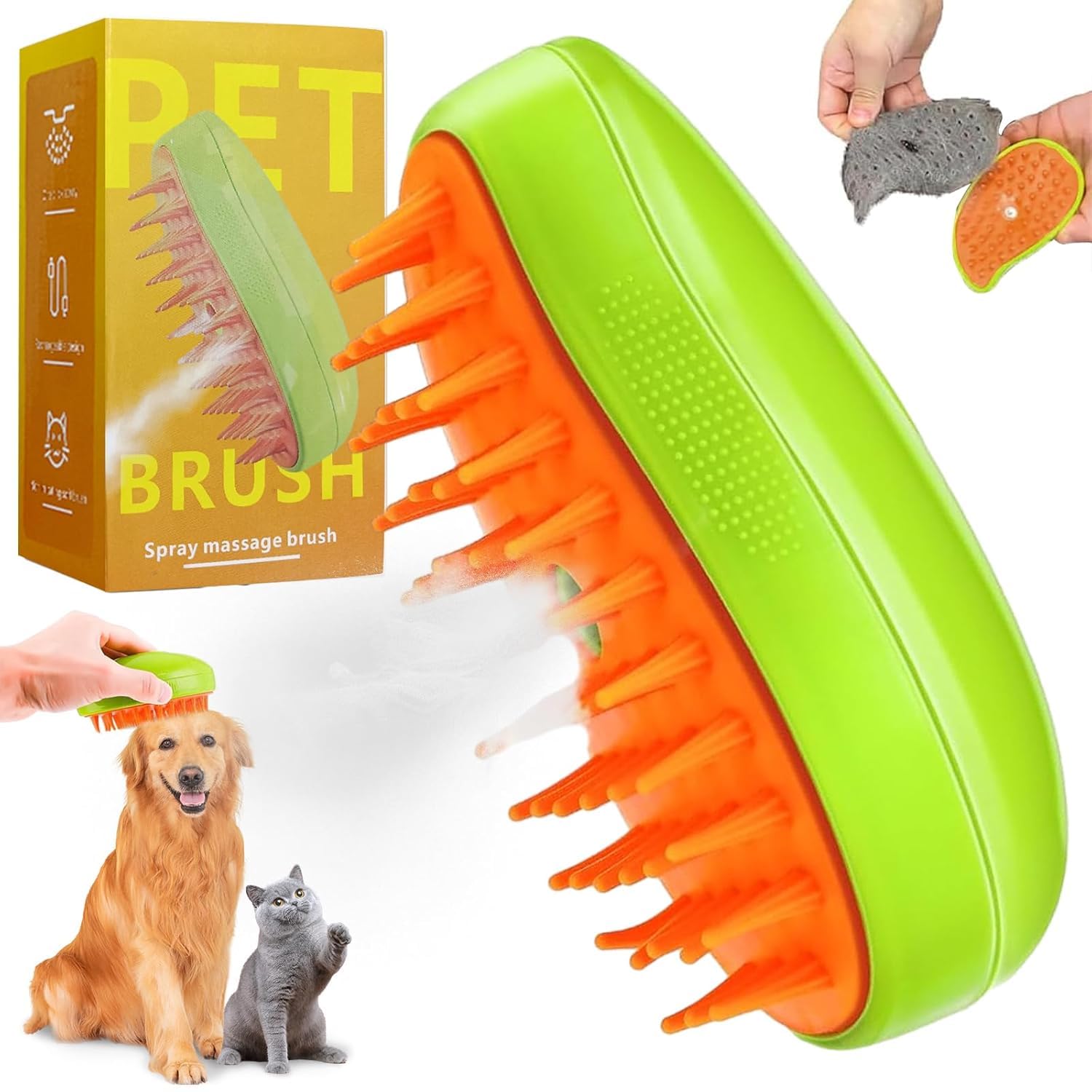 3In1 Steamy Cat Brush | Steam Pet Grooming Comb With Massage & Spray | Gentle Cat & Dog Care Brush For Shedding, Cleaning & R
