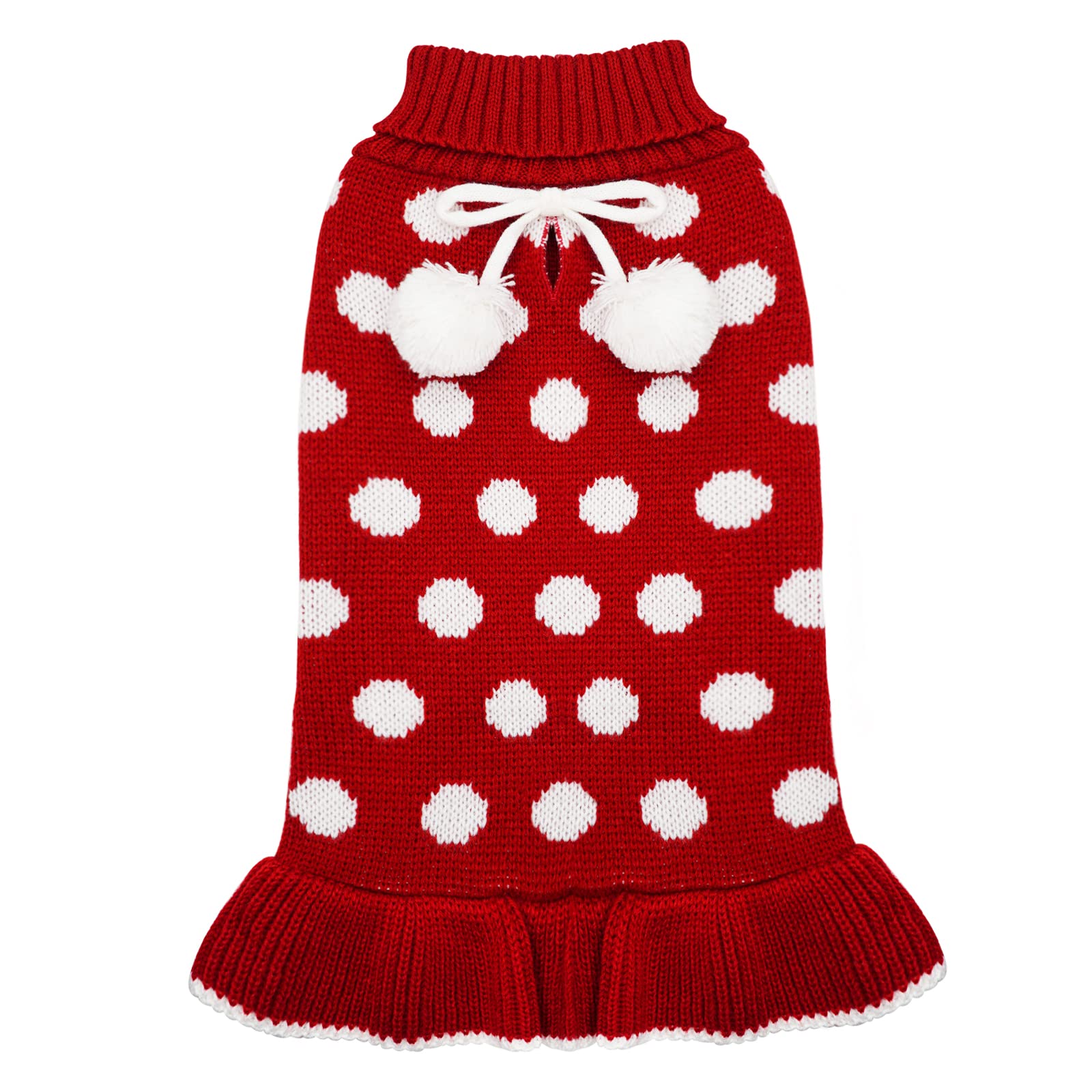 Kyeese Dog Sweaters For Small Dogs With Leash Hole Turtleneck Red Dog Sweater Dress Polka Dot Knit Pullover Warm Pet Sweater