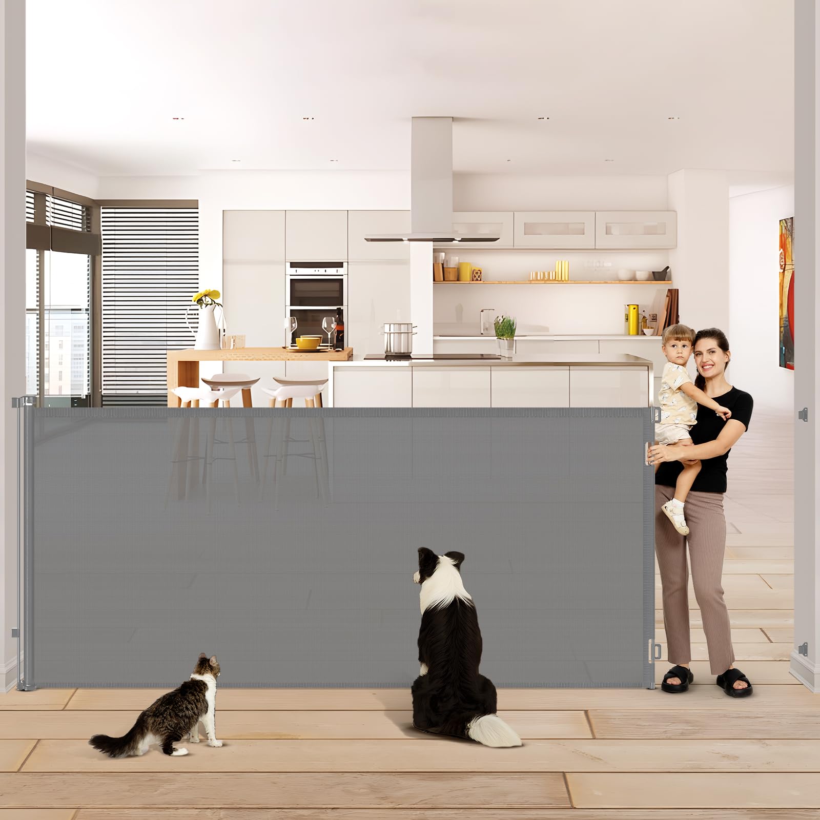48 Inch Extra Tall Cat Gate 120inch Extra Wide Retractable Baby Gate  No Jumping Over, Indoor 10ft Extra Long Baby Gates for Large