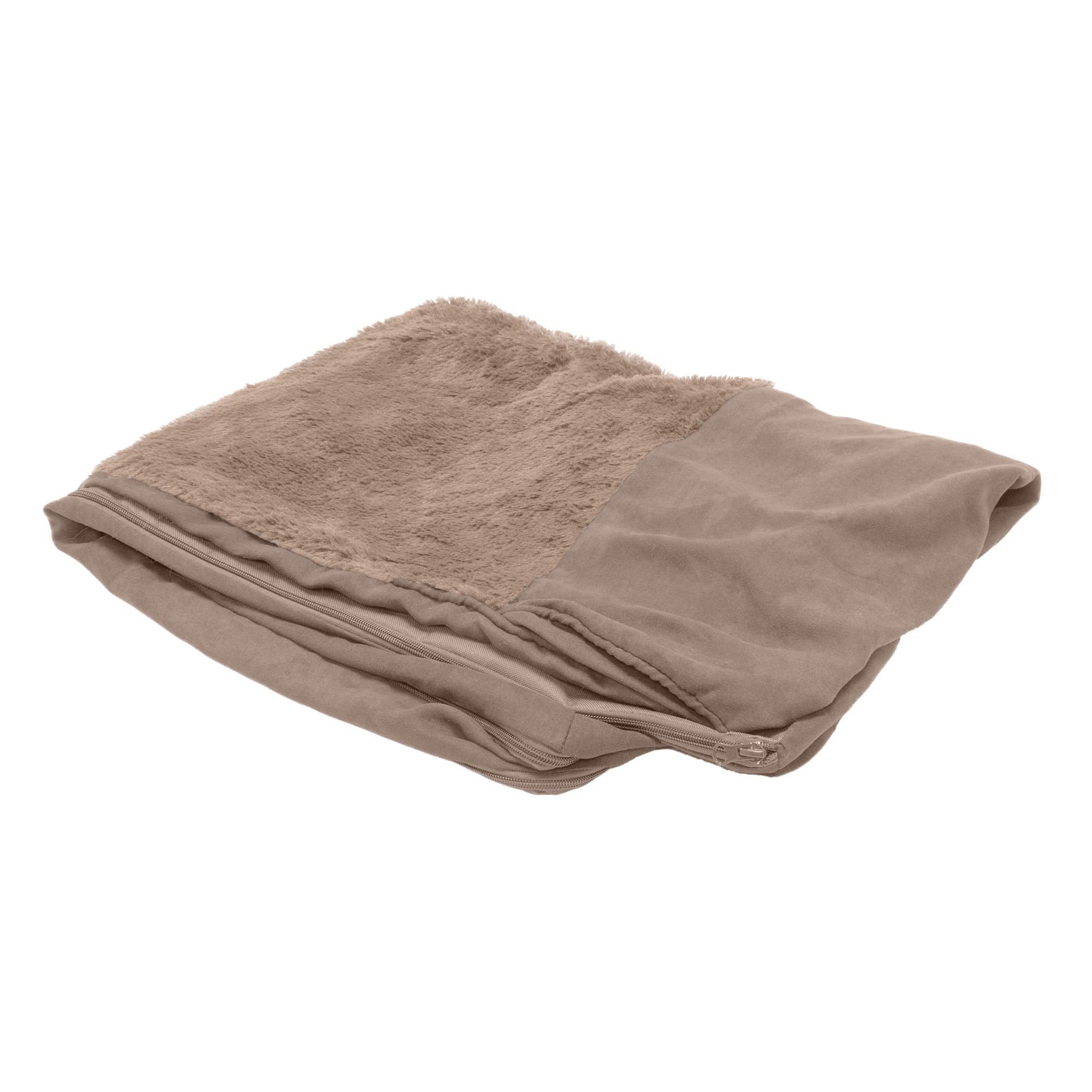 Furhaven Replacement Dog Bed Cover Plush & Suede Sofa-Style, Machine Washable - Almondine, Large