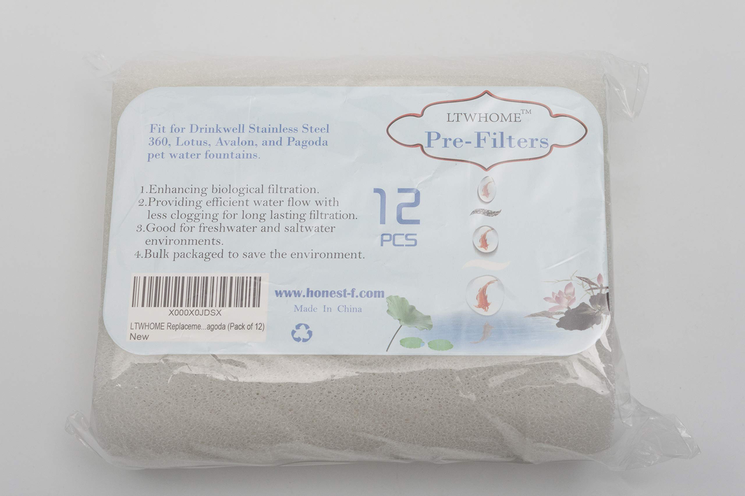 Ltwhome Replacement Foam Filter Fit For Drinkwell Stainless Steel 360, Lotus, Avalon, And Pagoda (Pack Of 12)