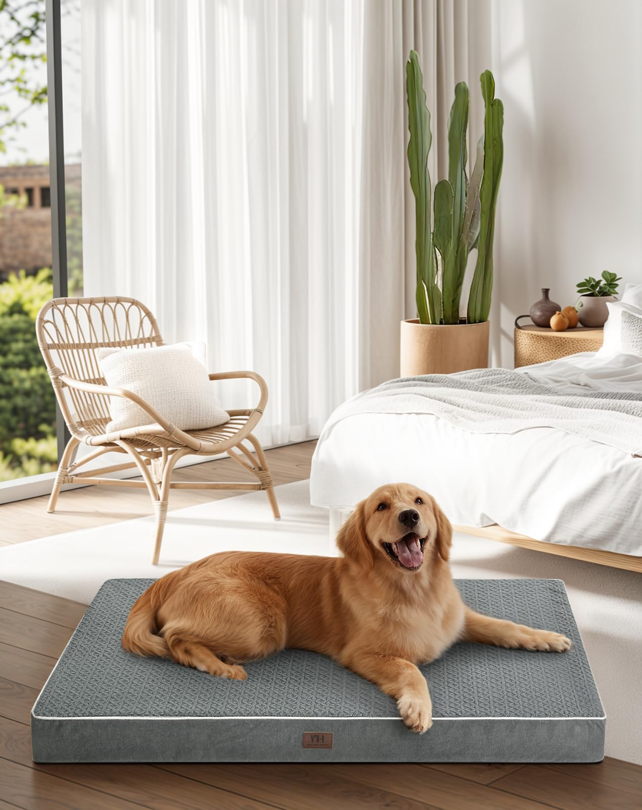 Large Dog Bed - Dog Crate Bed Orthopedic Large Sized Dog Beds,Washable & Waterproof Cover Big Plush Comfort Pet Bed Mat, Egg Cra