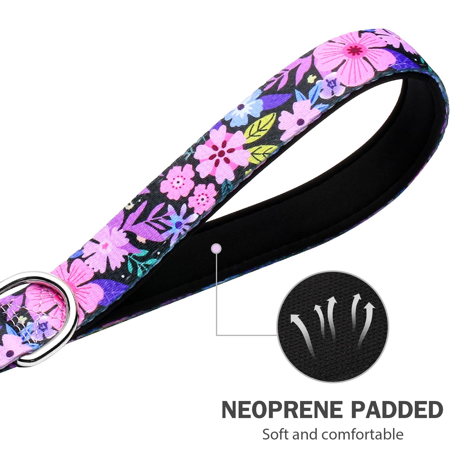Hikiko Cute Girl Double Handle Dog Leash 6 Foot Padded Traffic Handles For Walking Training (Pinkish-Purple Floral, 6Ft)