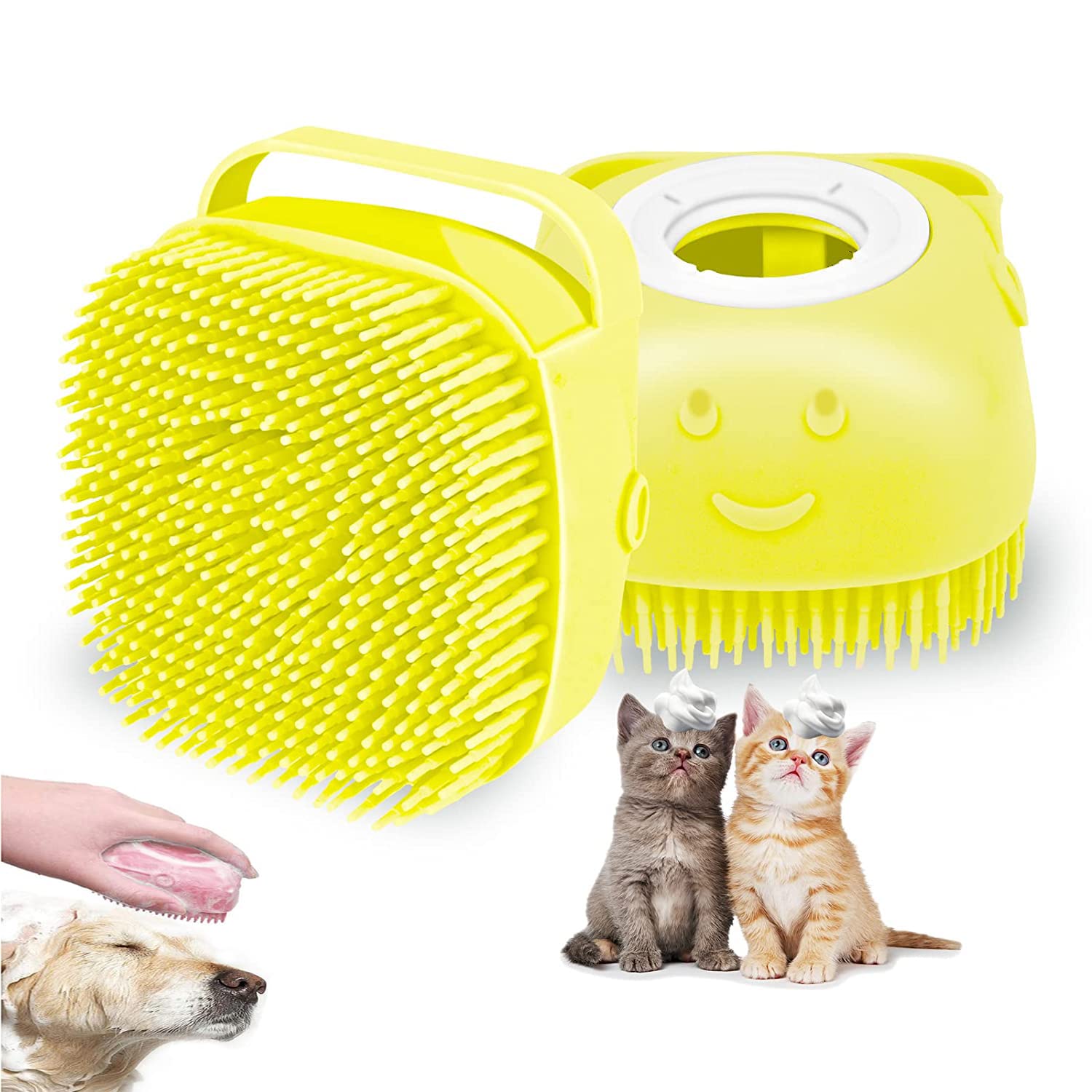 Ocer Dog Bath Brush Scrubber Soft Silicone Pet Grooming Brush Bath Shampoo Massage Dispenser Shower Brush For Short Long Haired 