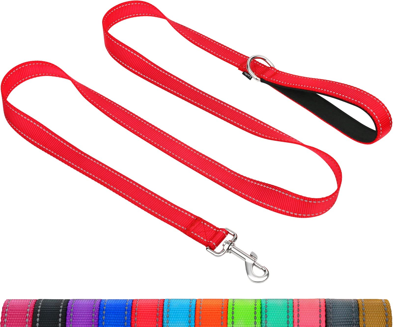 Taglory Nylon Dog Leash 6Ft, Soft Padded Handle Pet Reflective Leashes For Medium Large Dogs Walking & Training, Red