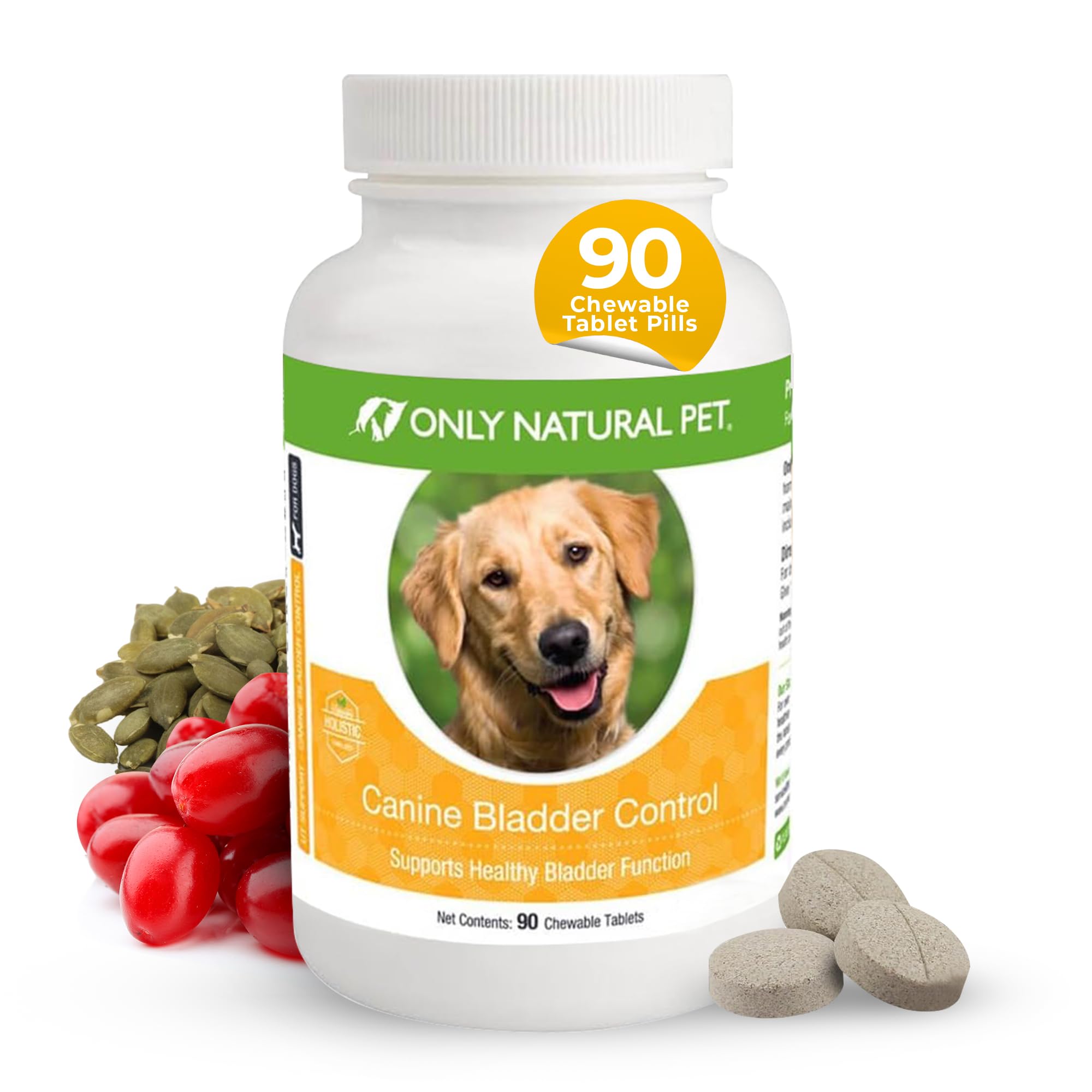 Only Natural Pet Canine Bladder Control Supplement - UTI & Incontinence Support, 90 Chewable Tablets, Natural Turkey Flavor