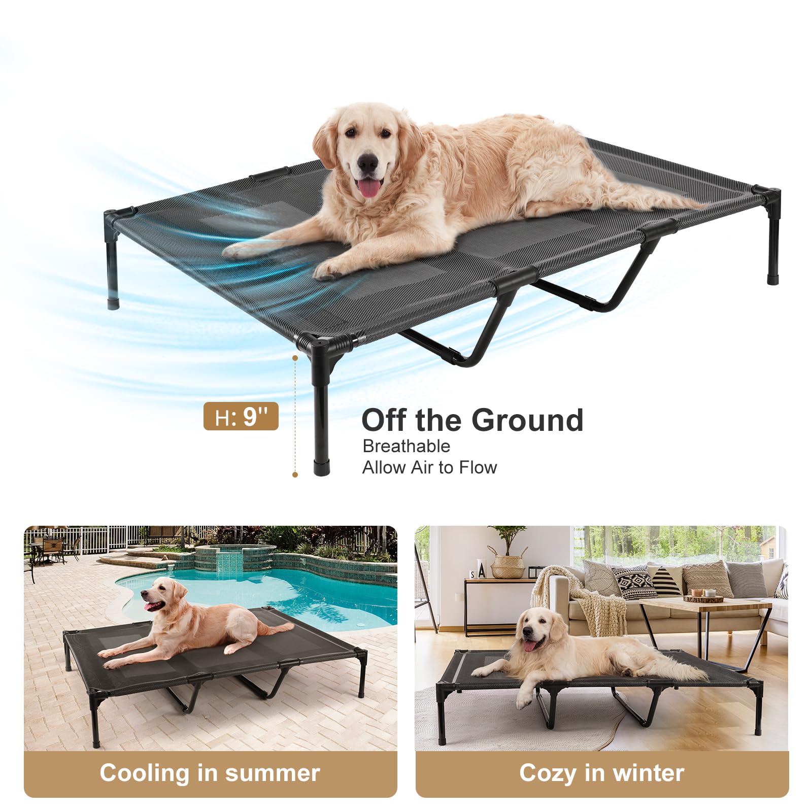 Petizer 48' Elevated Dog Bed For Extra Large Dogs, Outdoor Dog Cot Waterproof, Xxl Dog Bed With Supporting Bars - Up To 200 Lbs