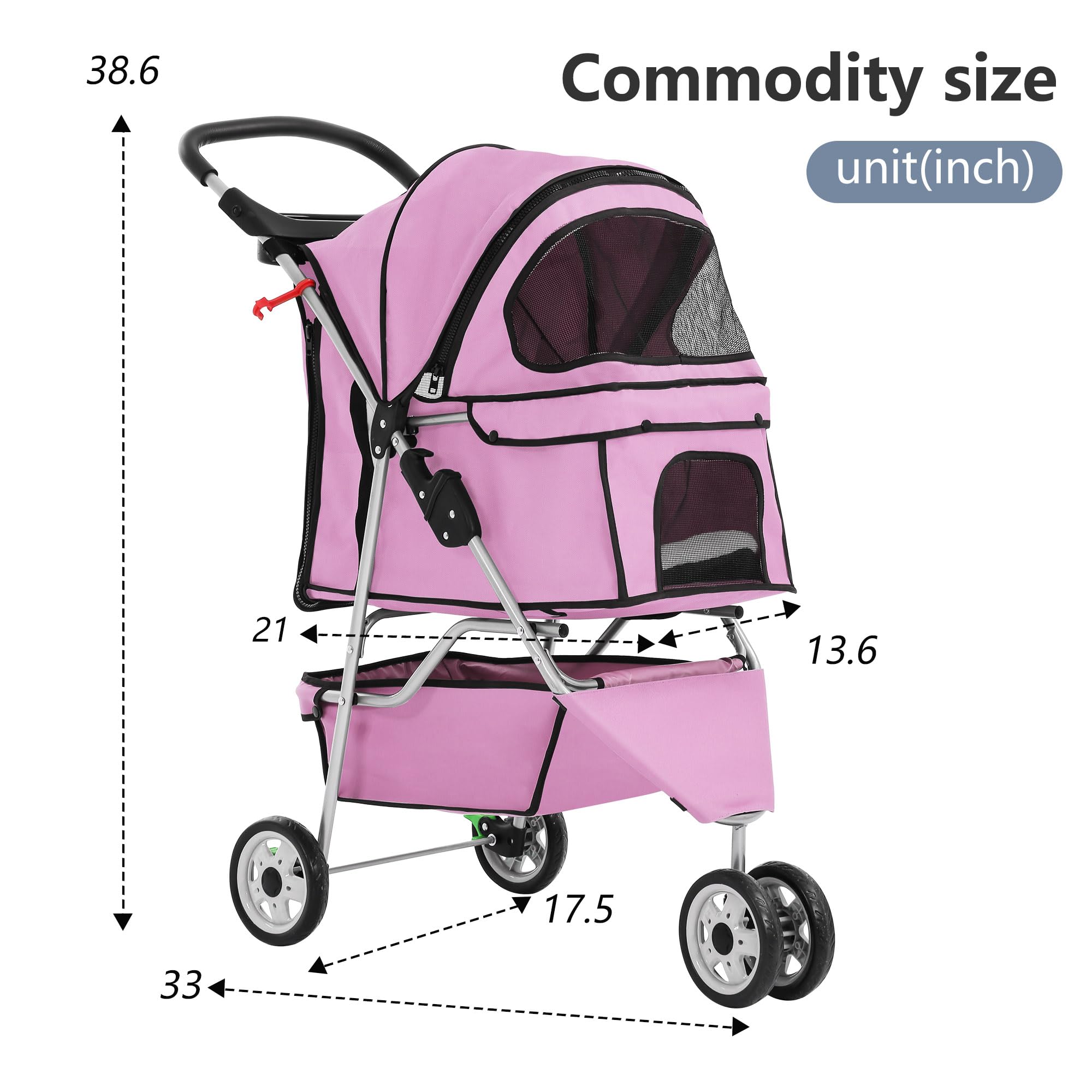 FDW Pet Stroller Foldable Dog Stroller 3-Wheel Durable Cat Jogger Stroller for Small and Medium Dogs Cats with Washable Liner St