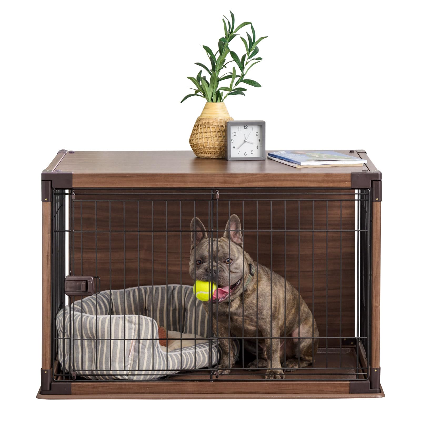 Iris Usa Modern Wooden Dog Crate – Stylish Furniture-Style Indoor Kennel & End Table For Small To Medium Dogs, Secure Enclosed Pet Cage With Sliding Door, Dark Brown