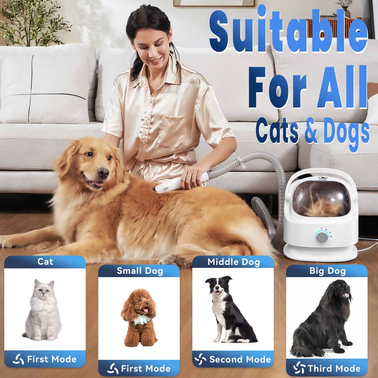 3L Dog Grooming Vacuum Dog Grooming Kit Professional Dog Hair Vacuum Pet Grooming Vacuum Pet Hair Removal Tool Dog Clipper Pet G