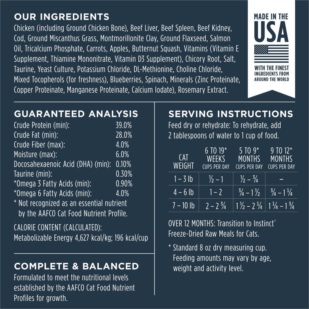 Instinct Raw Meals Freeze-Dried Kitten Chicken Cat Food, 9.5 oz Bag - High Protein, Nutrient-Rich Formula for Growing Kittens