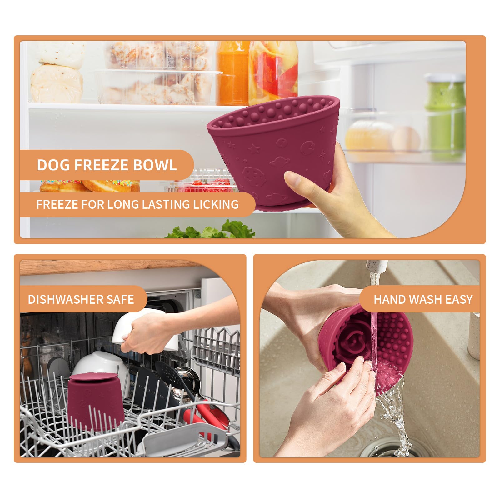 Dog Lick Bowl with Brush and Scraper, Anxiety Relief Silicone Slow Feeder Treat Dispenser, Anti-chocking Pet Dish, Non-Slip Inte