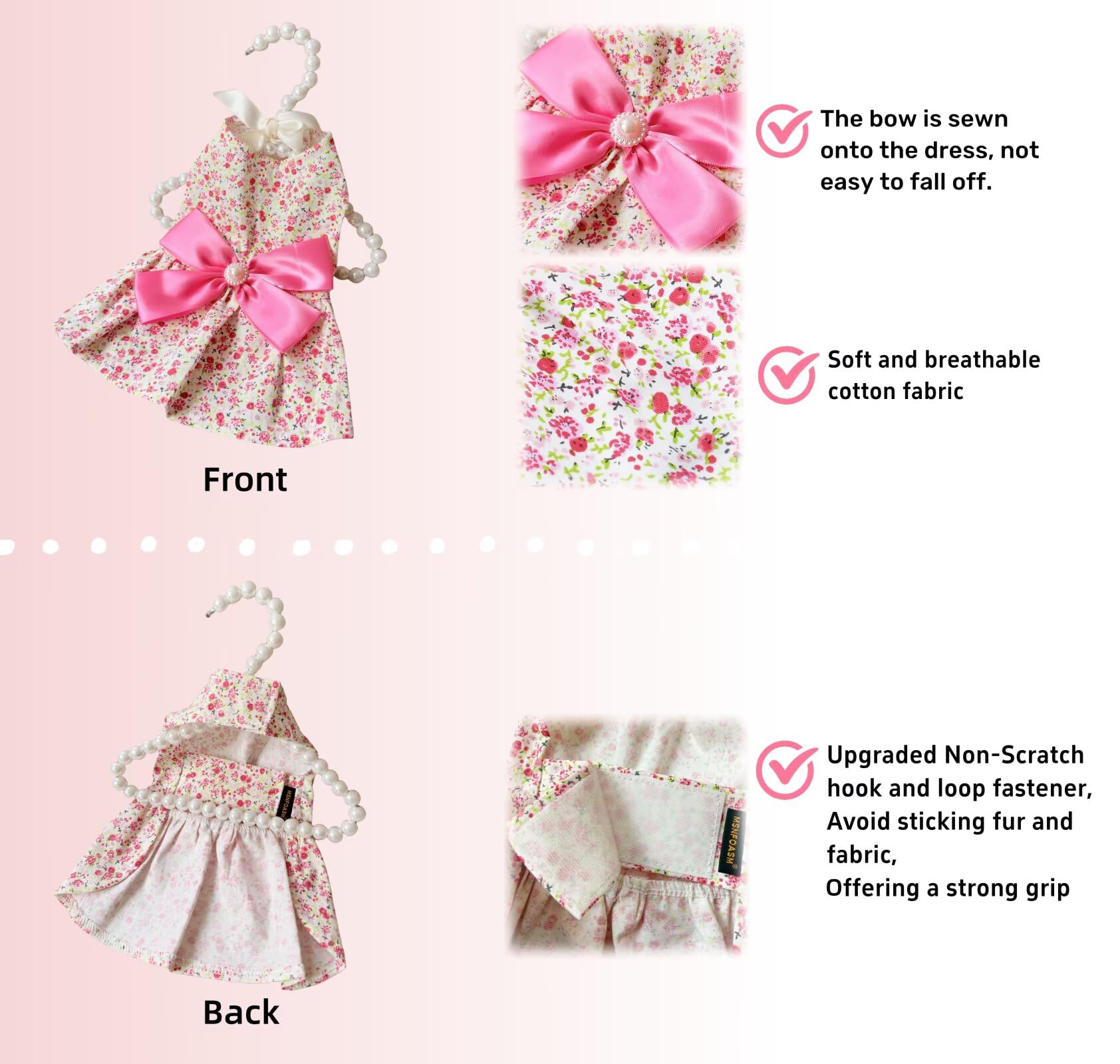 Msnfoasm Floral Print Dog Dress With Satin Bow And Pearl For Small Dogs Girl, Cat Apparel,Pink, Medium
