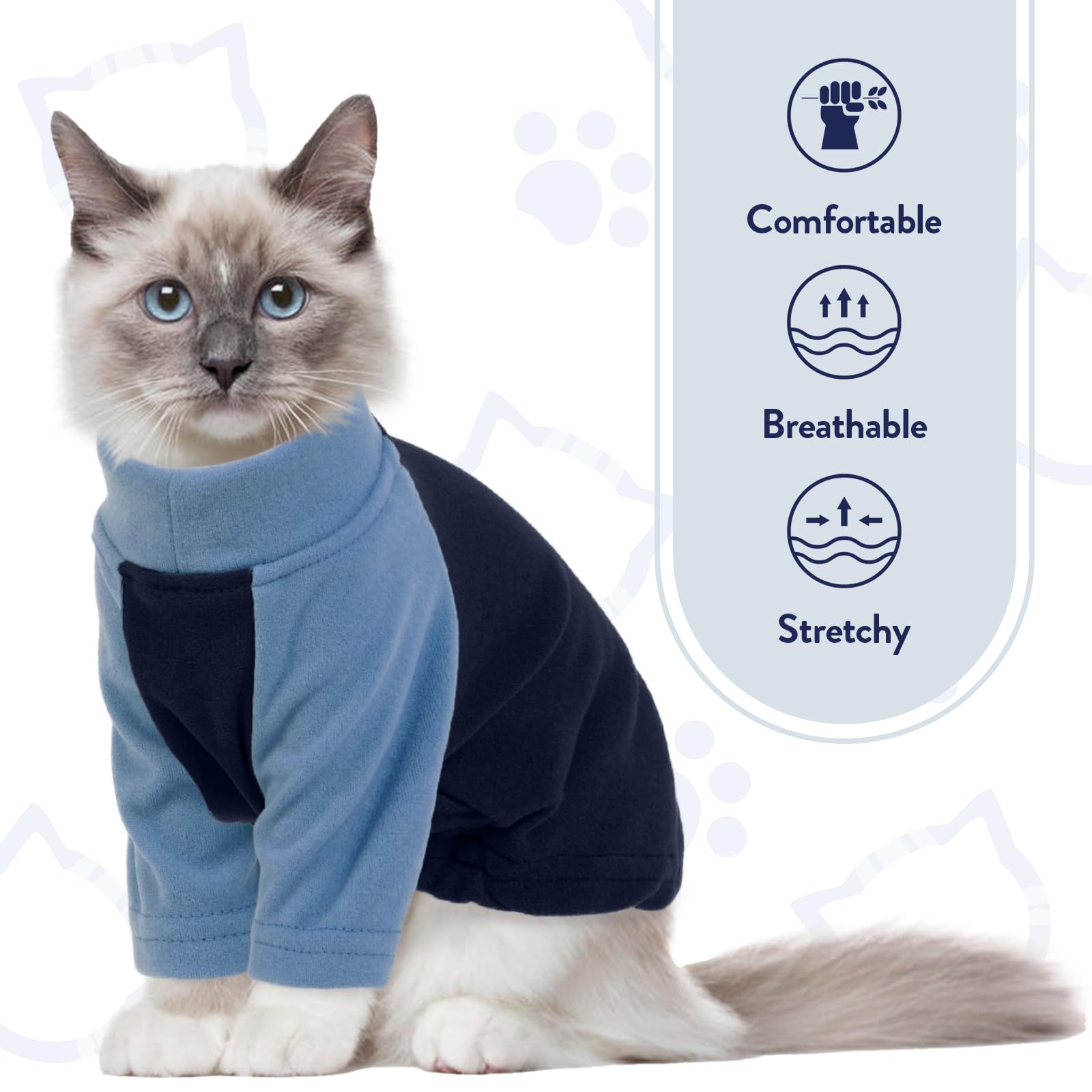 T'Chaque Cat Pajamas - Soft Cat Clothes& Shirts & Pajamas With Sleeves, Stretchy Sweater, Pullover Kitten Clothes, Blue, Small
